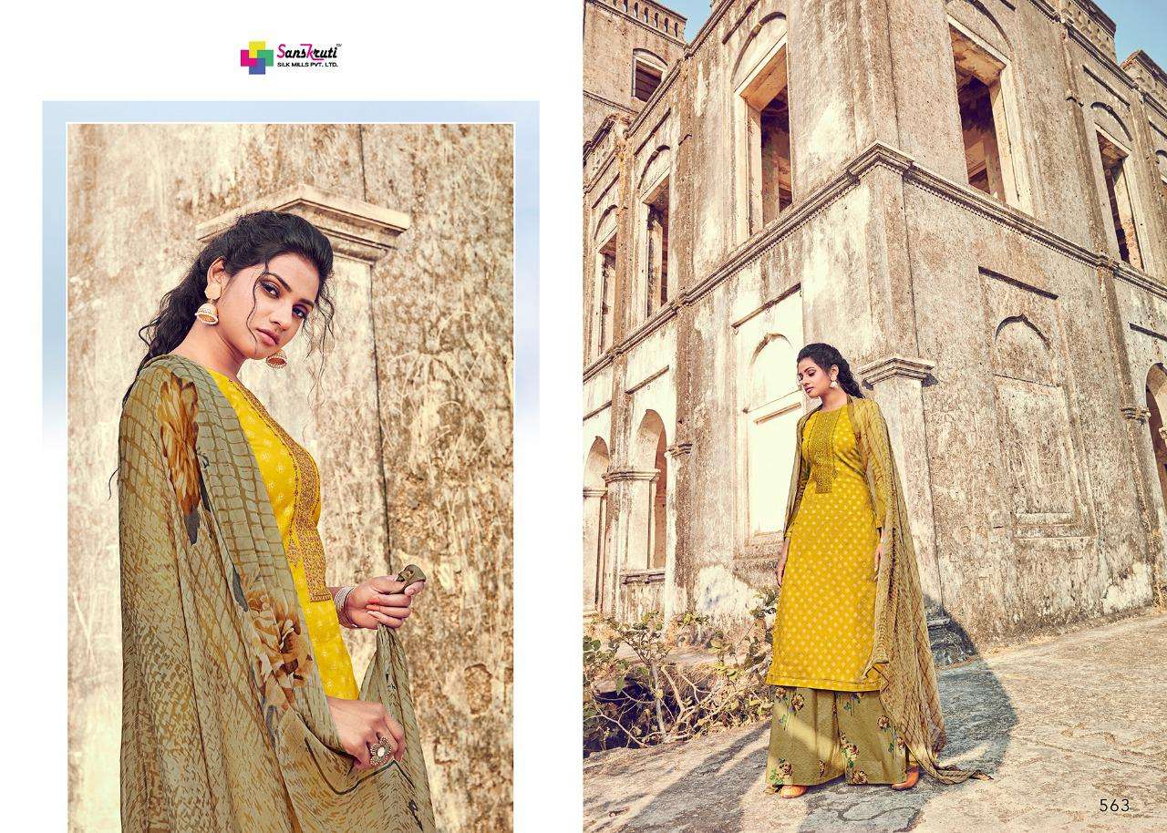 BEENISH BY SANSKRUTI SILK MILLS 555 TO 564 SERIES BEAUTIFUL STYLISH SHARARA SUITS FANCY COLORFUL CASUAL WEAR & ETHNIC WEAR & READY TO WEAR PURE AZ COTTON FINE JAM SILK DIGITAL PRINTING DRESSES AT WHOLESALE PRICE