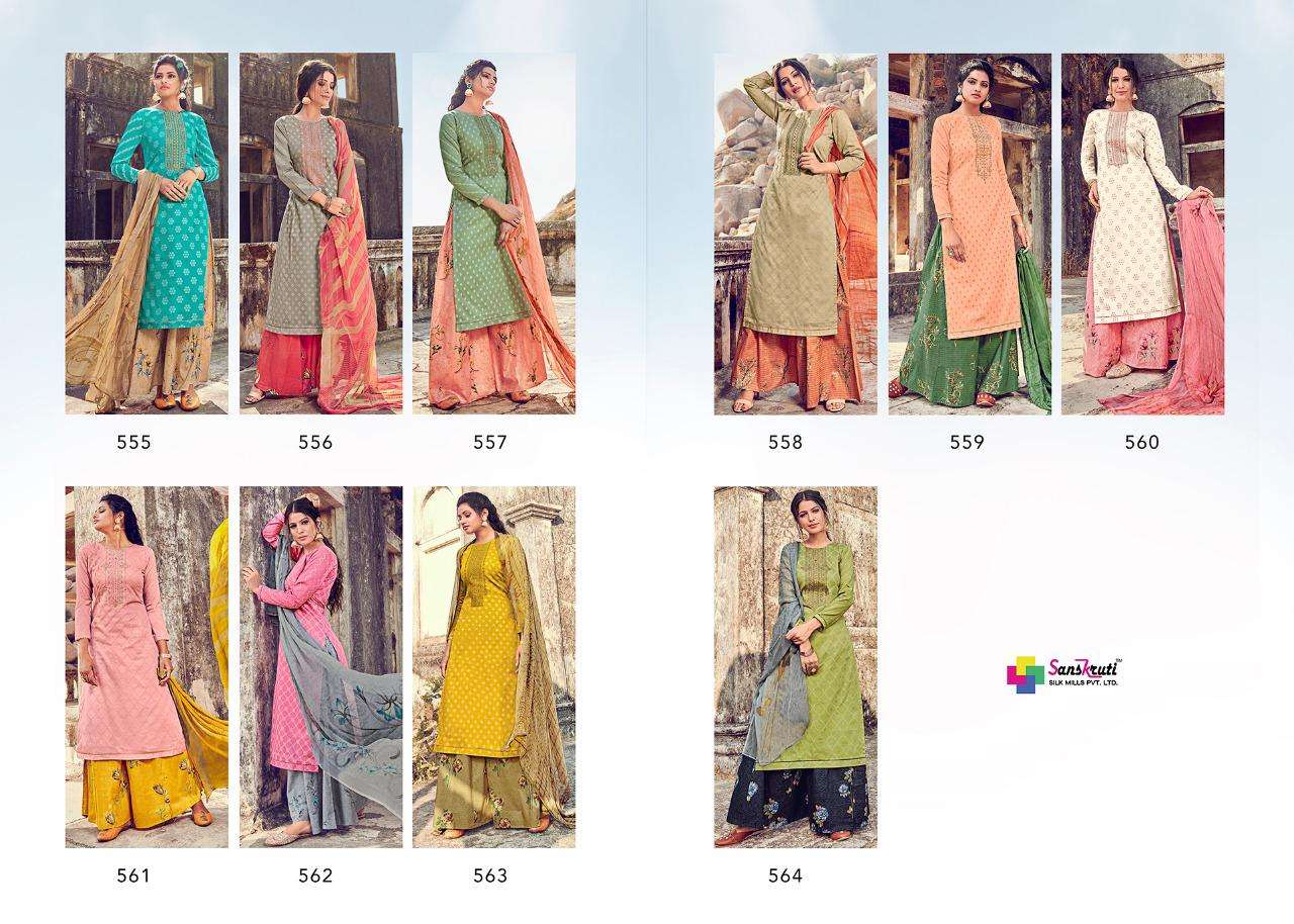 BEENISH BY SANSKRUTI SILK MILLS 555 TO 564 SERIES BEAUTIFUL STYLISH SHARARA SUITS FANCY COLORFUL CASUAL WEAR & ETHNIC WEAR & READY TO WEAR PURE AZ COTTON FINE JAM SILK DIGITAL PRINTING DRESSES AT WHOLESALE PRICE
