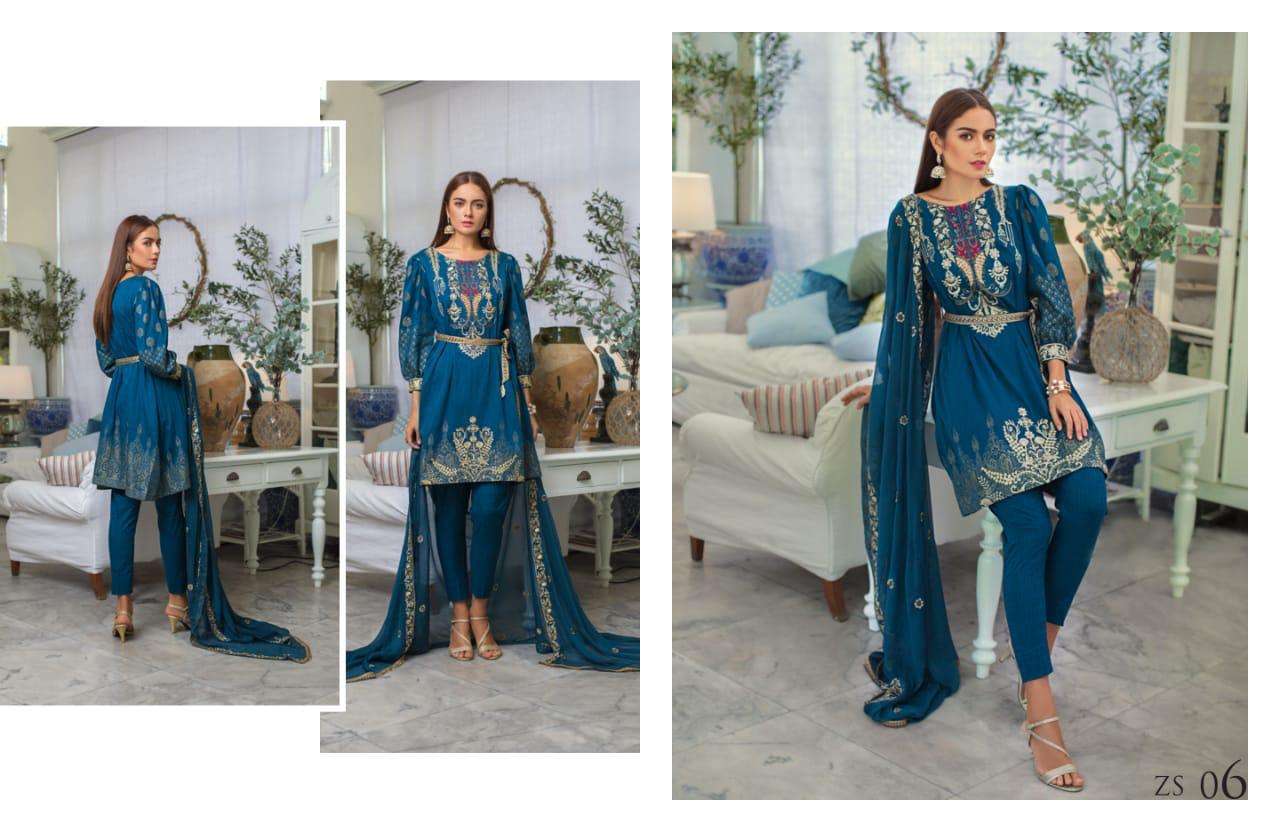 JAIPUR JACQUARD BY ZS TEXTILE 01 TO 08 SERIES BEAUTIFUL SUITS STYLISH FANCY COLORFUL PARTY WEAR & OCCASIONAL WEAR JAIPUR JACQUARD EMBROIDERED DRESSES AT WHOLESALE PRICE