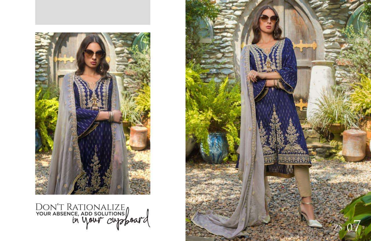JAIPUR JACQUARD BY ZS TEXTILE 01 TO 08 SERIES BEAUTIFUL SUITS STYLISH FANCY COLORFUL PARTY WEAR & OCCASIONAL WEAR JAIPUR JACQUARD EMBROIDERED DRESSES AT WHOLESALE PRICE