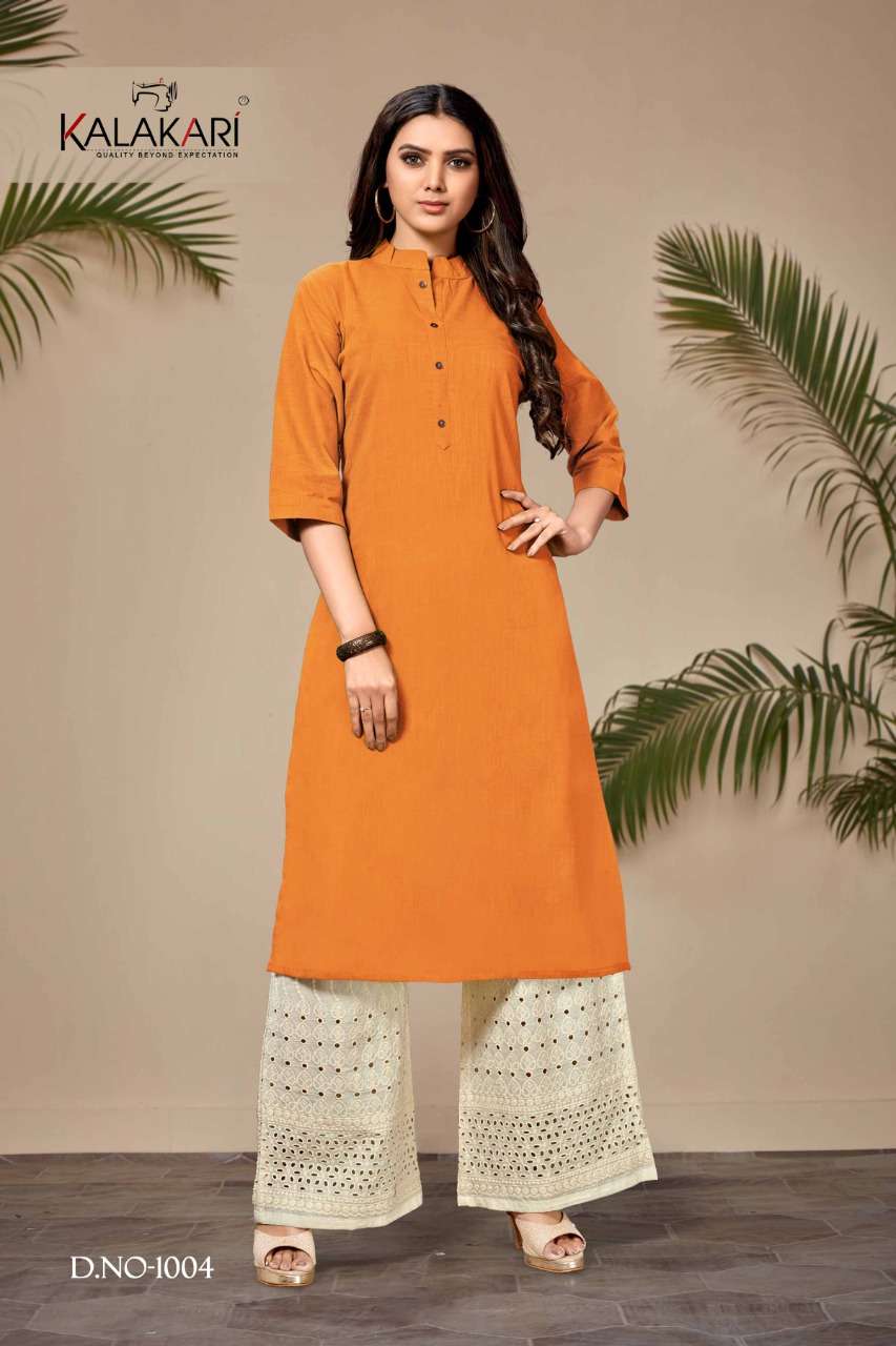 CHIGI WIGI VOL-18 BY KALAKARI 1001 TO 1008 SERIES BEAUTIFUL STYLISH FANCY COLORFUL CASUAL WEAR & ETHNIC WEAR & READY TO WEAR COTTON LINEN SLUB KURTIS AT WHOLESALE PRICE