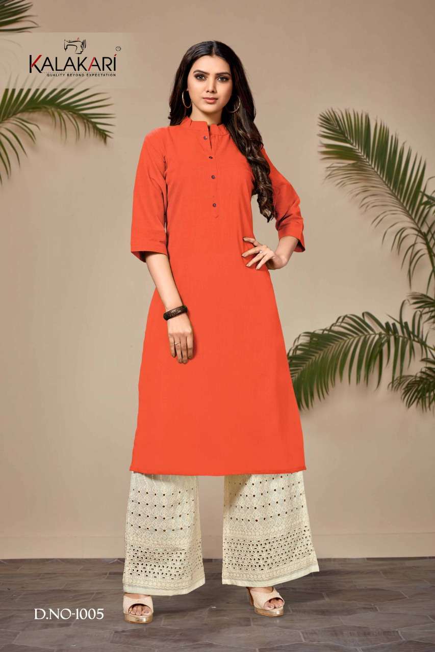 CHIGI WIGI VOL-18 BY KALAKARI 1001 TO 1008 SERIES BEAUTIFUL STYLISH FANCY COLORFUL CASUAL WEAR & ETHNIC WEAR & READY TO WEAR COTTON LINEN SLUB KURTIS AT WHOLESALE PRICE