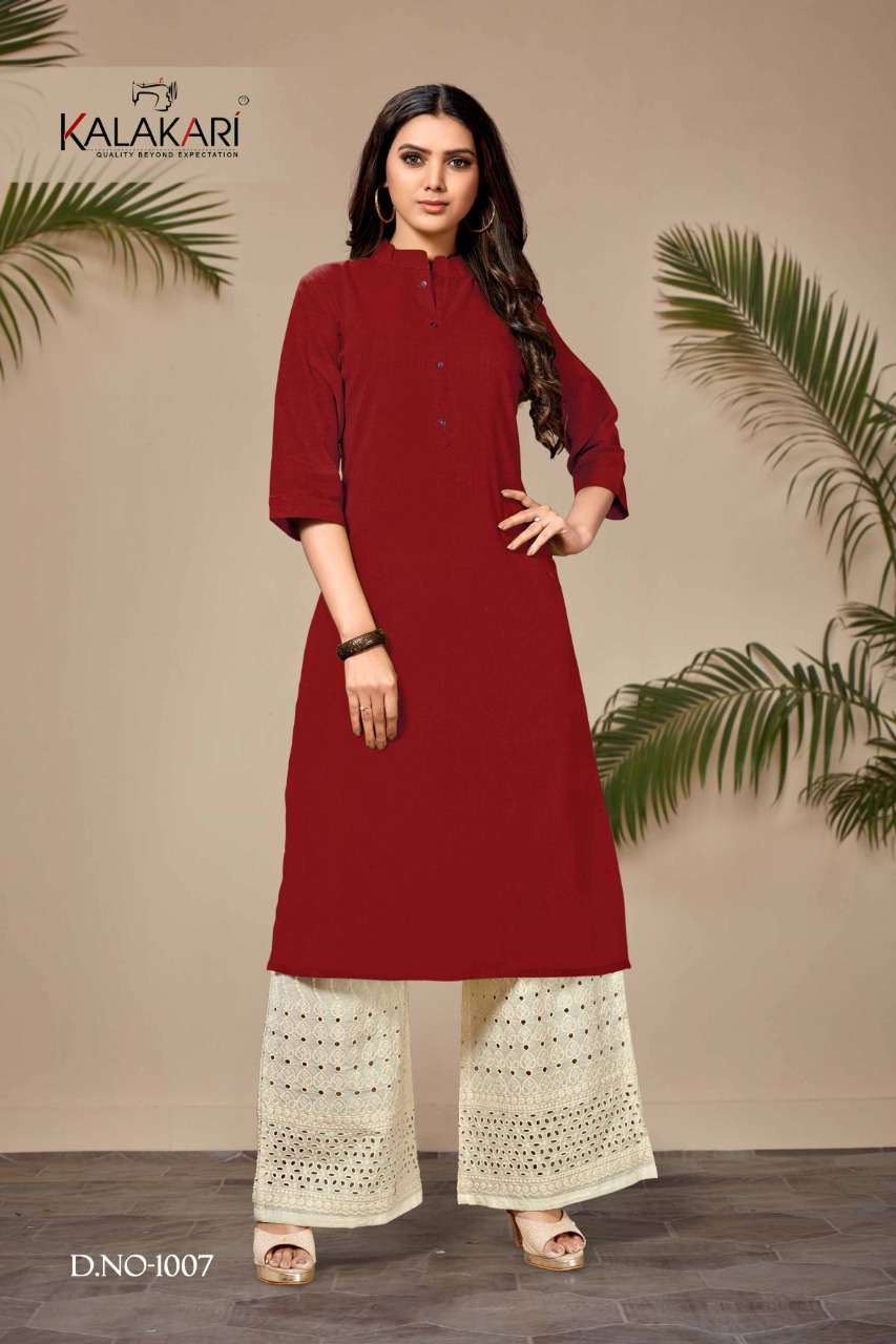 CHIGI WIGI VOL-18 BY KALAKARI 1001 TO 1008 SERIES BEAUTIFUL STYLISH FANCY COLORFUL CASUAL WEAR & ETHNIC WEAR & READY TO WEAR COTTON LINEN SLUB KURTIS AT WHOLESALE PRICE