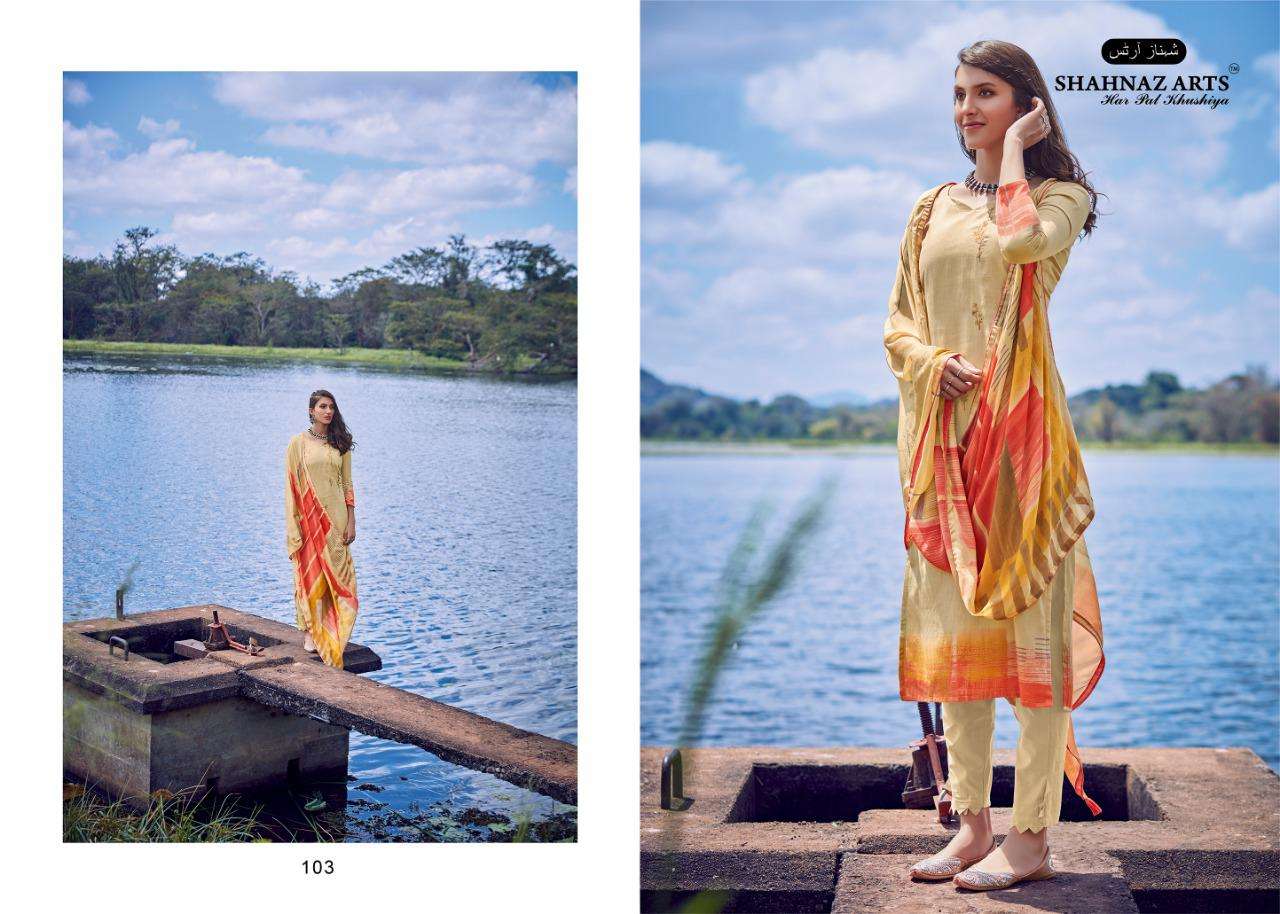 ENARA BY SHANAZ ART 101 TO 106 SERIES SUITS BEAUTIFUL FANCY COLORFUL STYLISH PARTY WEAR & OCCASIONAL WEAR PURE JAM SILK COTTON WITH EMBROIDERY DRESSES AT WHOLESALE PRICE