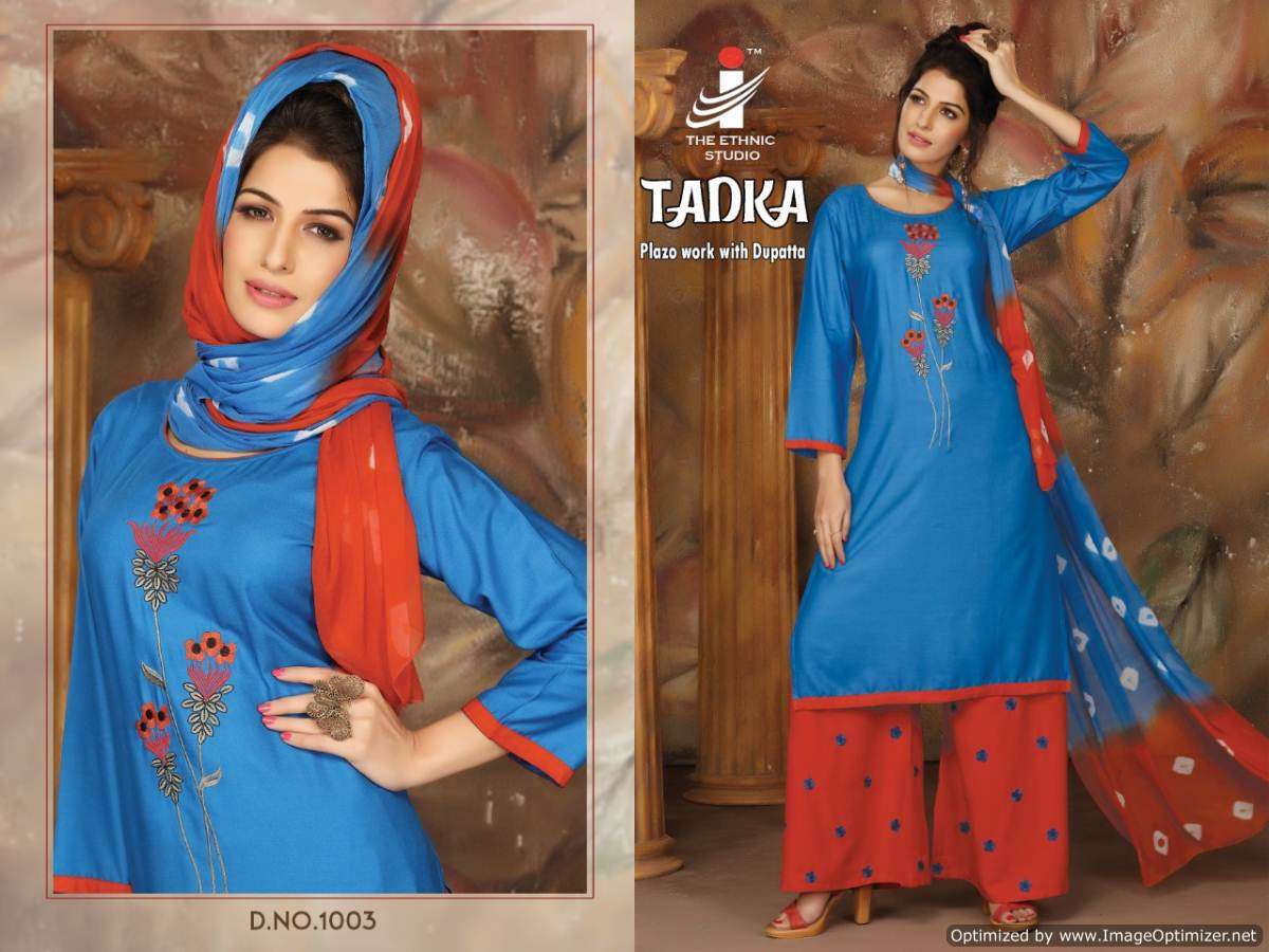 TADKA BY THE ETHNIC STUDIO 1001 TO 1008 SERIES BEAUTIFUL SUITS STYLISH FANCY COLORFUL PARTY WEAR & ETHNIC WEAR HEAVY RAYON WITH EMBROIDERY DRESSES AT WHOLESALE PRICE