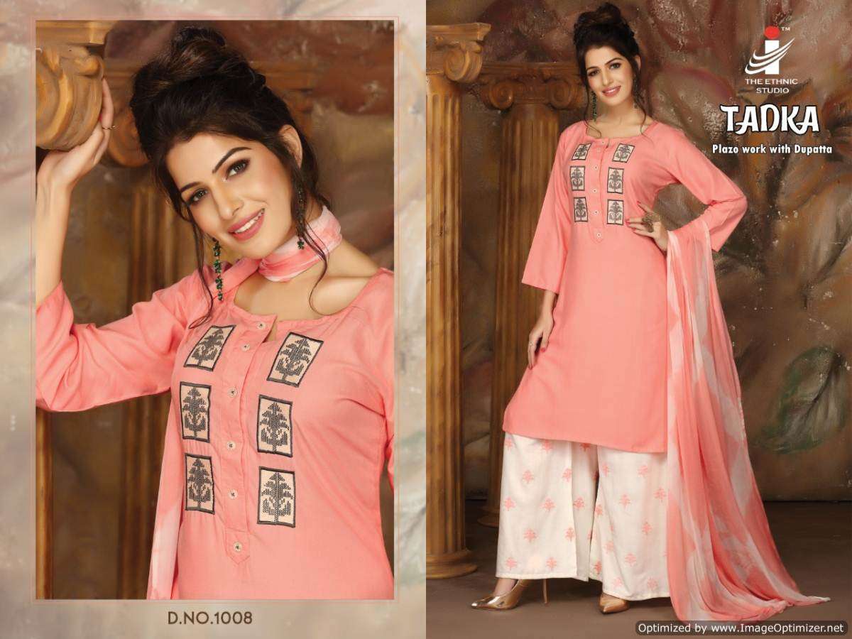 TADKA BY THE ETHNIC STUDIO 1001 TO 1008 SERIES BEAUTIFUL SUITS STYLISH FANCY COLORFUL PARTY WEAR & ETHNIC WEAR HEAVY RAYON WITH EMBROIDERY DRESSES AT WHOLESALE PRICE
