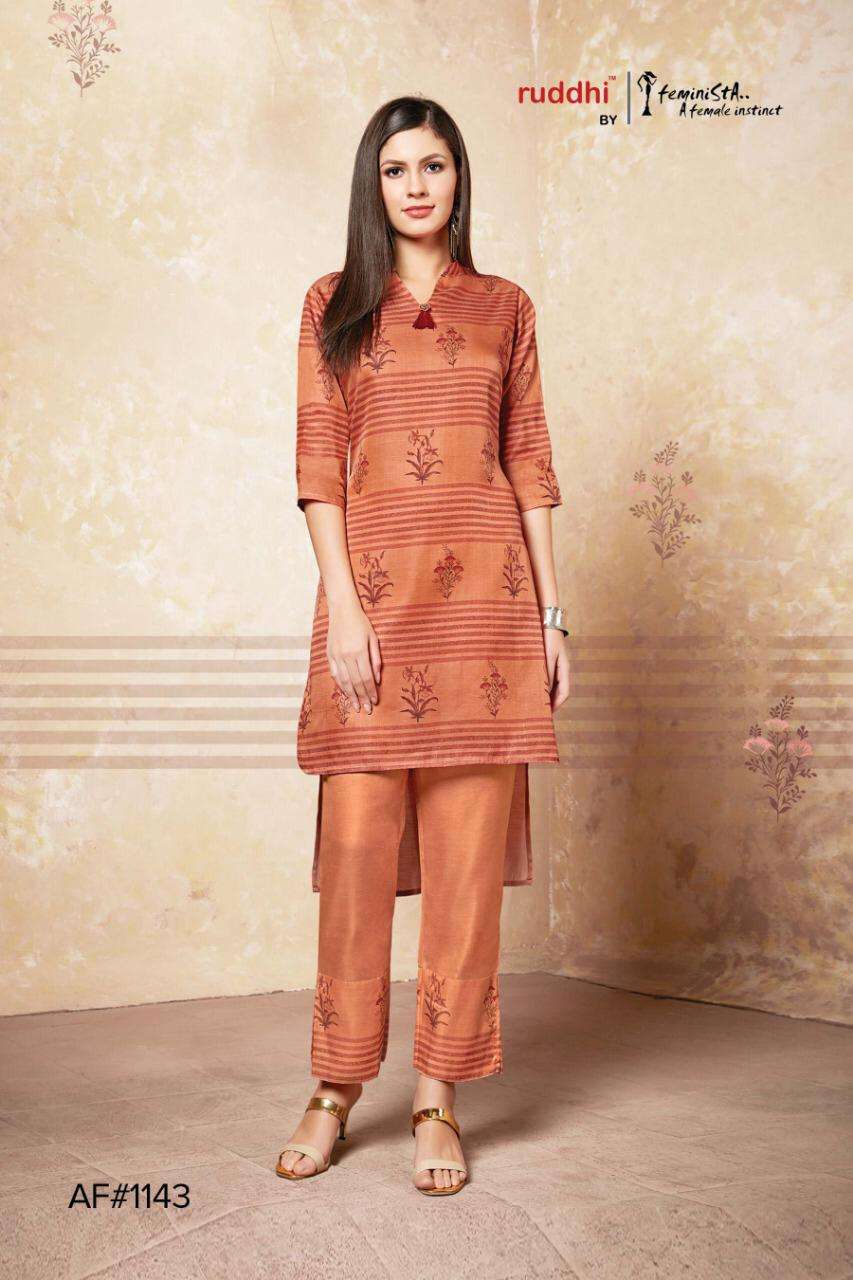 West Side By Feminista 1141 To 1146 Series Indian Traditional Wear Collection Beautiful Stylish Fancy Colorful Party Wear & Occasional Wear Linen Satin Kurtis With Bottom At Wholesale Price