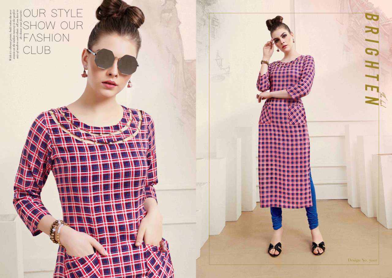 CHECKS VOL-7 BY S MORE FASHION 2001 TO 2012 SERIES BEAUTIFUL COLORFUL STYLISH FANCY CASUAL WEAR & READY TO WEAR RAYON PRINTED KURTIS AT WHOLESALE PRICE