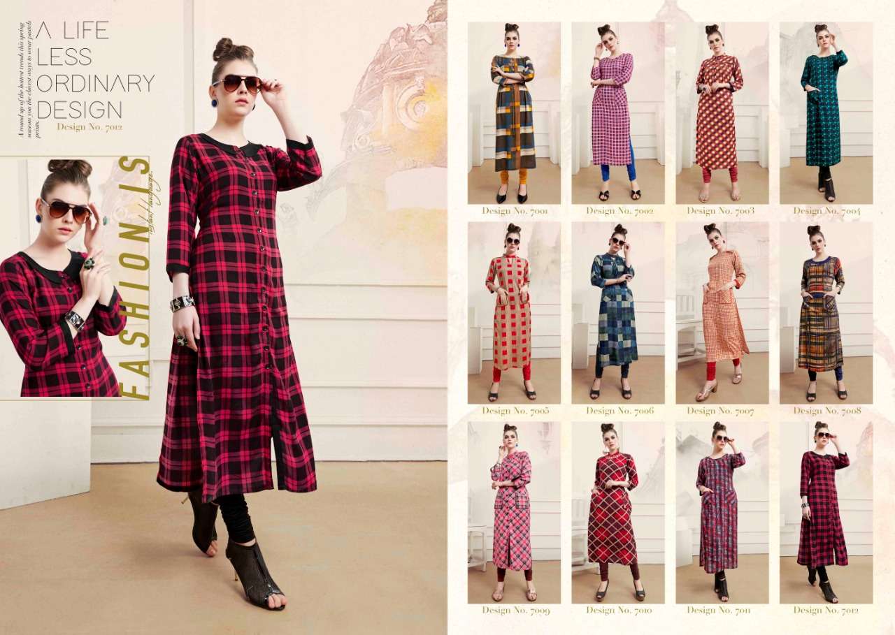 CHECKS VOL-7 BY S MORE FASHION 2001 TO 2012 SERIES BEAUTIFUL COLORFUL STYLISH FANCY CASUAL WEAR & READY TO WEAR RAYON PRINTED KURTIS AT WHOLESALE PRICE
