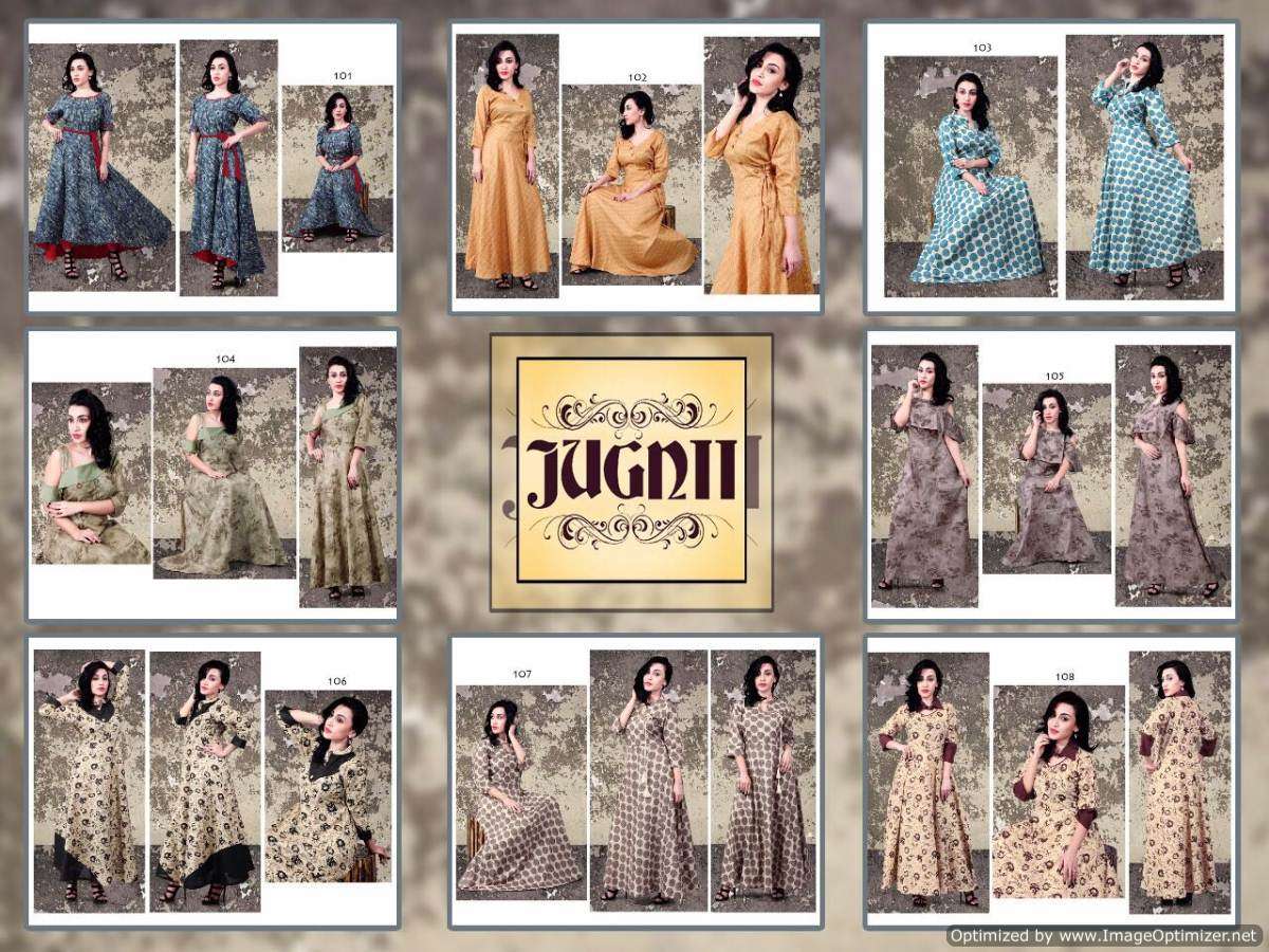 ZIA VOL-2 BY JUGNII 101 TO 108 SERIES DESIGNER BEAUTIFUL STYLISH FANCY COLORFUL PARTY WEAR & OCCASIONAL WEAR PURE COTTON GOWNS AT WHOLESALE PRICE