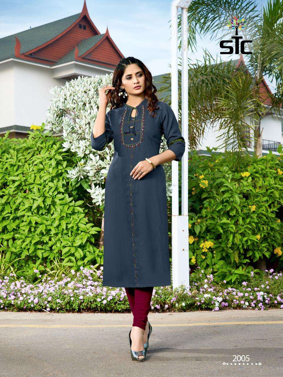 AARVI VOL-2 BY STC 2001 TO 2006 SERIES BEAUTIFUL COLORFUL STYLISH FANCY CASUAL WEAR & ETHNIC WEAR & READY TO WEAR RAYON 14 KG WITH HANDWORK KURTIS AT WHOLESALE PRICE