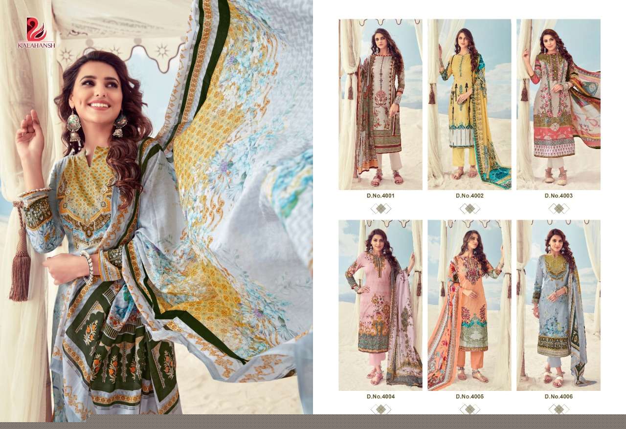TANYA BY KALAHANSH 4001 TO 4006 SERIES BEAUTIFUL SUITS STYLISH FANCY COLORFUL PARTY WEAR & OCCASIONAL WEAR LAWN COTTON DIGITAL PRINTED DRESSES AT WHOLESALE PRICE