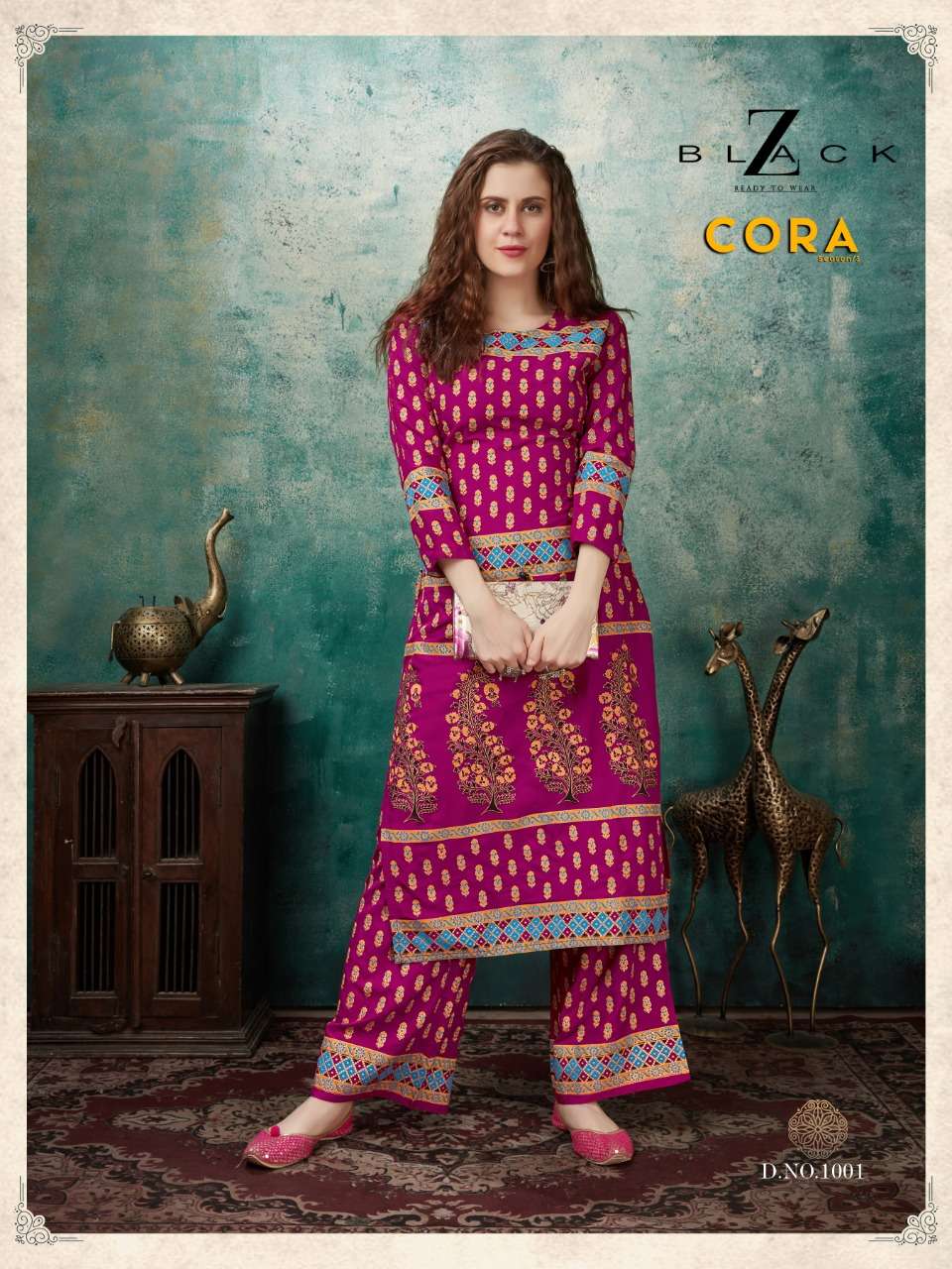 CORA VOL-3 BY Z BLACK 1001 TO 1006 SERIES BEAUTIFUL COLORFUL STYLISH FANCY CASUAL WEAR & READY TO WEAR RAYON PRINTED KURTIS AT WHOLESALE PRICE