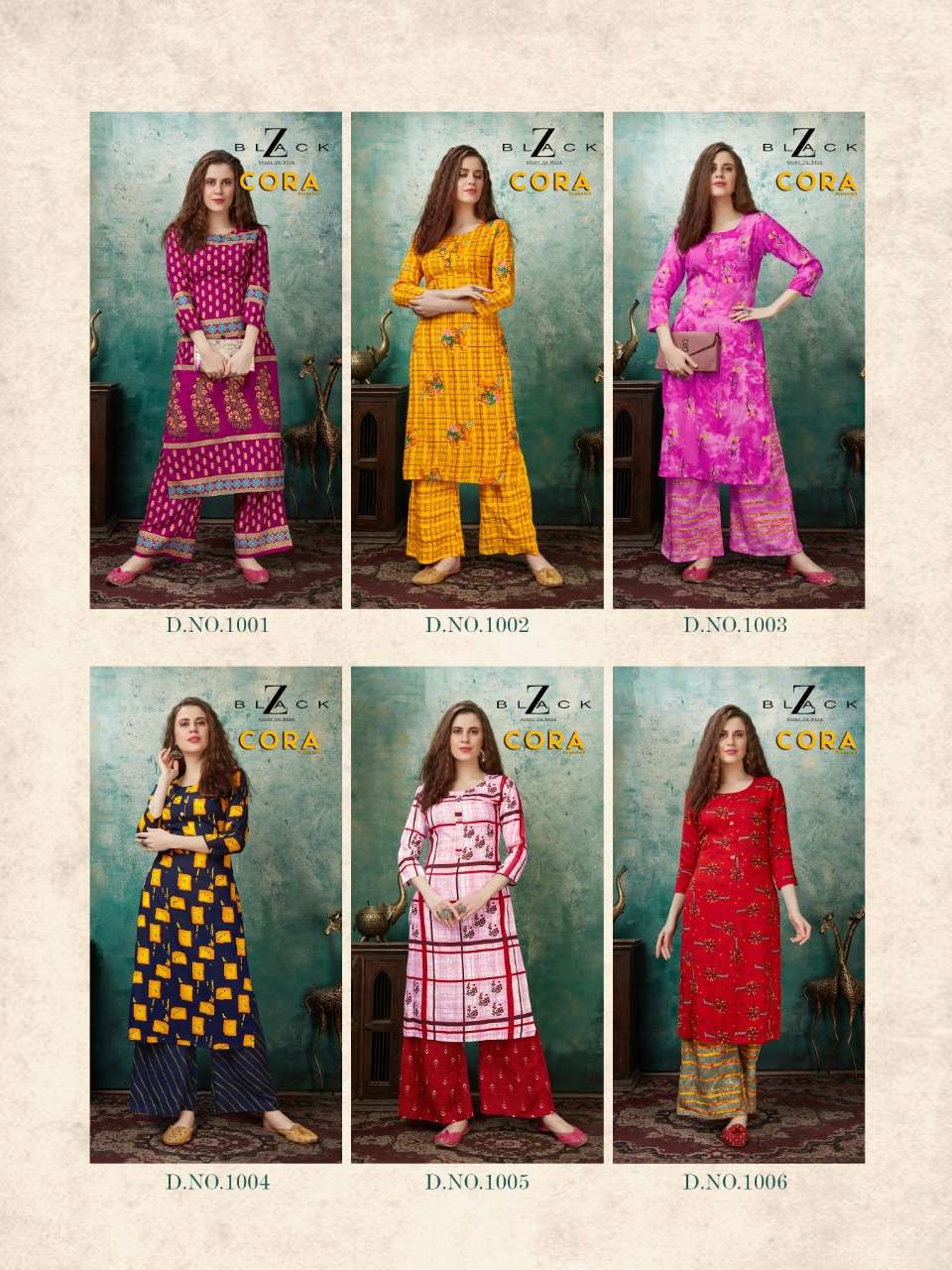 CORA VOL-3 BY Z BLACK 1001 TO 1006 SERIES BEAUTIFUL COLORFUL STYLISH FANCY CASUAL WEAR & READY TO WEAR RAYON PRINTED KURTIS AT WHOLESALE PRICE