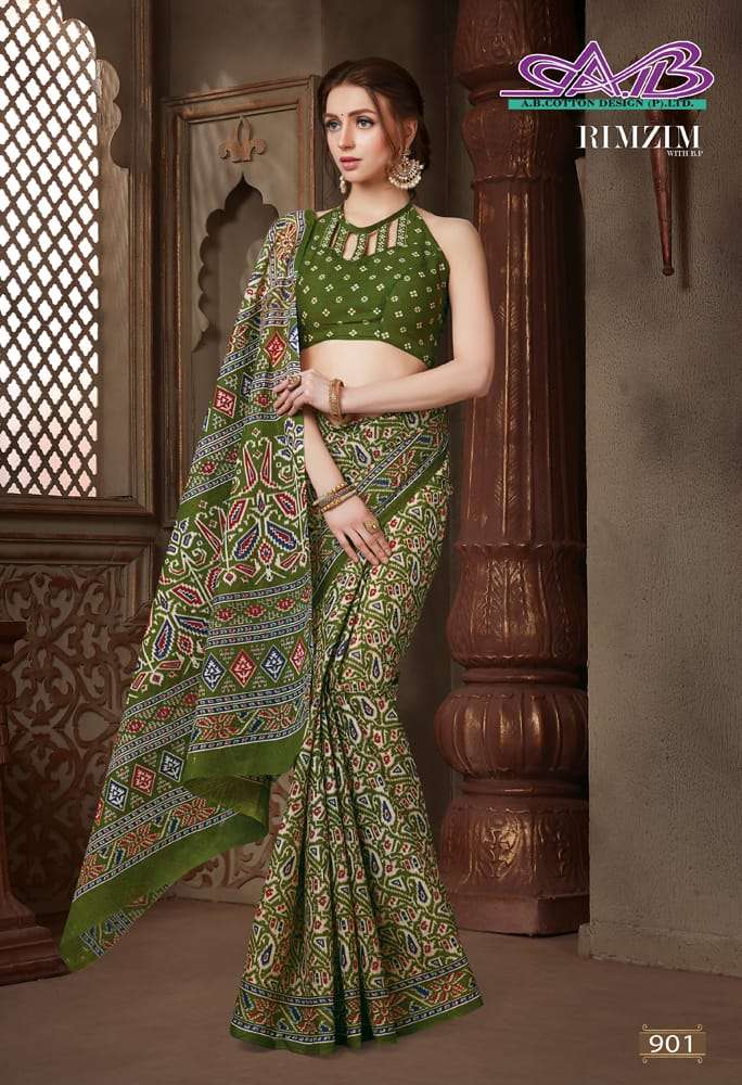 RIMZIM BY A.B FASHION 900 TO 913 SERIES INDIAN TRADITIONAL WEAR COLLECTION BEAUTIFUL STYLISH FANCY COLORFUL PARTY WEAR & OCCASIONAL WEAR MUL MUL PRINTED SAREES AT WHOLESALE PRICE