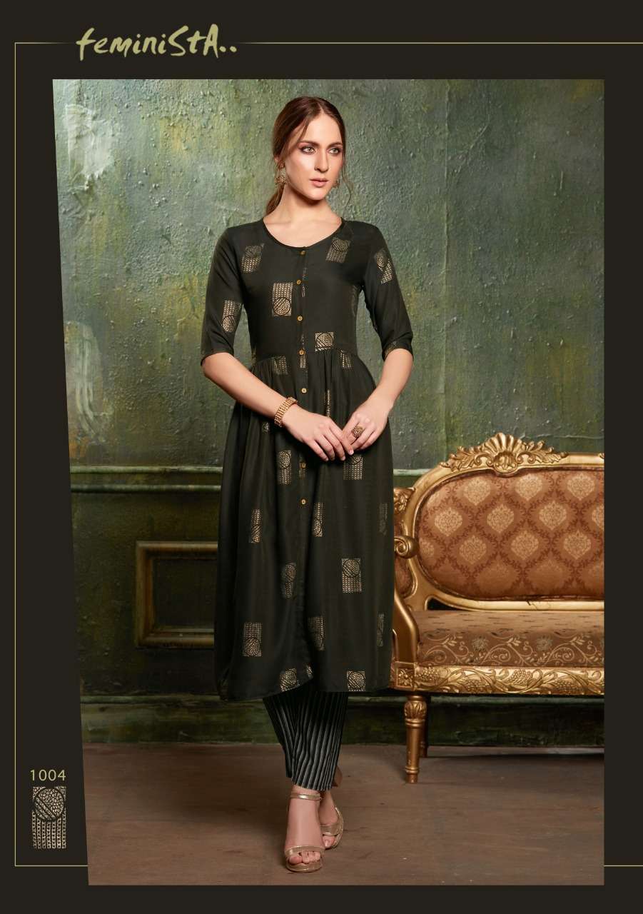 ZOHRA 1001 SERIES BY FEMINISTA 1001 TO 1004 SERIES BEAUTIFUL STYLISH FANCY COLORFUL CASUAL WEAR & ETHNIC WEAR & READY TO WEAR RAYON PRINTED KURTIS AT WHOLESALE PRICE
