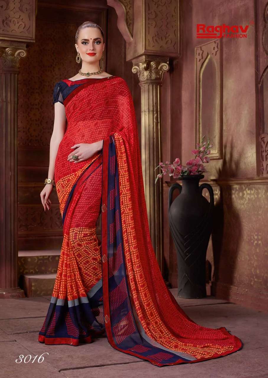 TIARA VOL-2 BY RAGHAV FASHION 3011 TO 3020 SERIES INDIAN TRADITIONAL WEAR COLLECTION BEAUTIFUL STYLISH FANCY COLORFUL PARTY WEAR & OCCASIONAL WEAR WEIGHTLESS PRINTED SAREES AT WHOLESALE PRICE