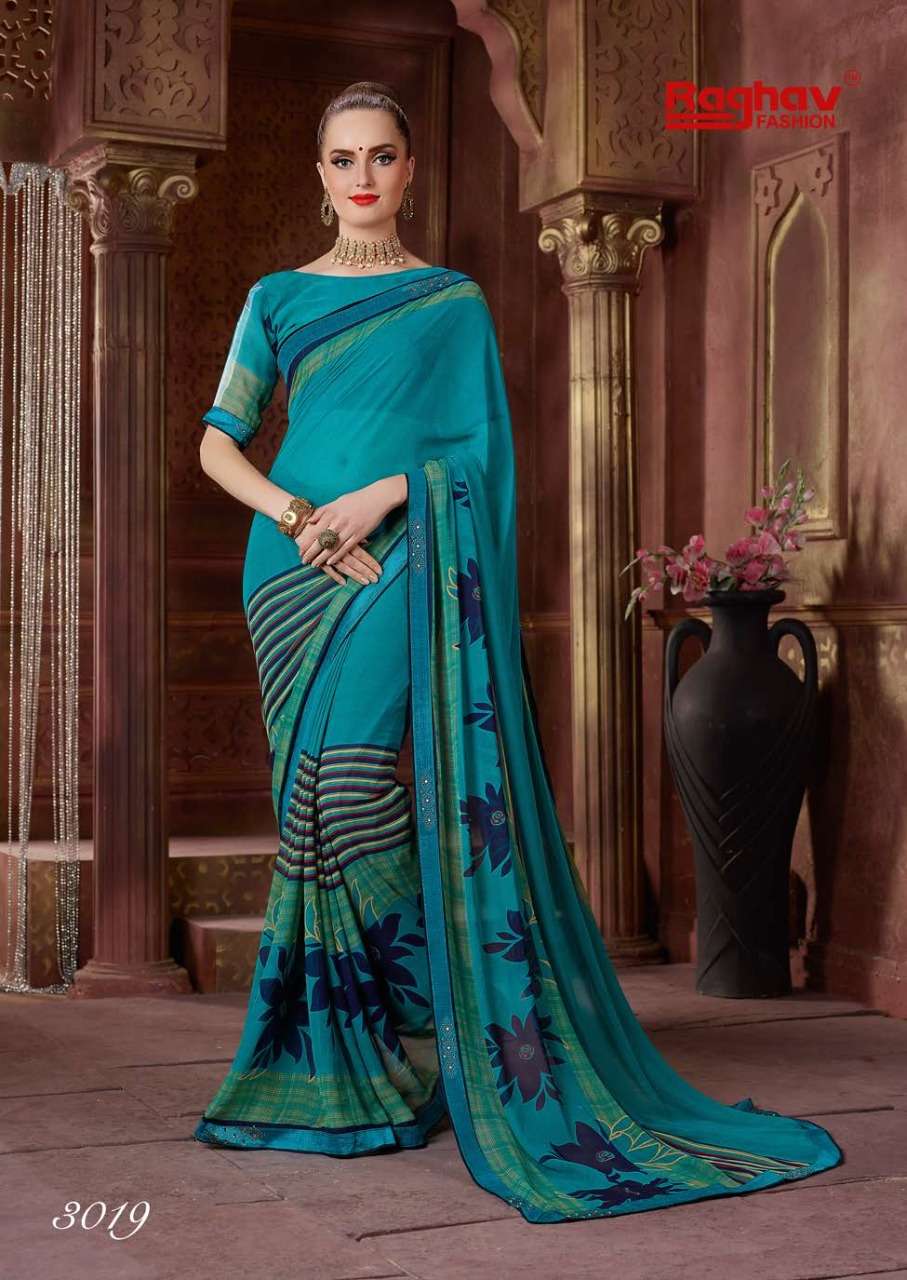 TIARA VOL-2 BY RAGHAV FASHION 3011 TO 3020 SERIES INDIAN TRADITIONAL WEAR COLLECTION BEAUTIFUL STYLISH FANCY COLORFUL PARTY WEAR & OCCASIONAL WEAR WEIGHTLESS PRINTED SAREES AT WHOLESALE PRICE