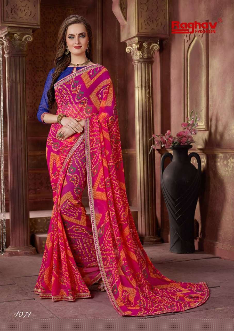 GANGOR VOL-8 BY RAGHAV FASHION 4071 TO 4080 SERIES INDIAN TRADITIONAL WEAR COLLECTION BEAUTIFUL STYLISH FANCY COLORFUL PARTY WEAR & OCCASIONAL WEAR GEORGETTE PRINTED SAREES AT WHOLESALE PRICE