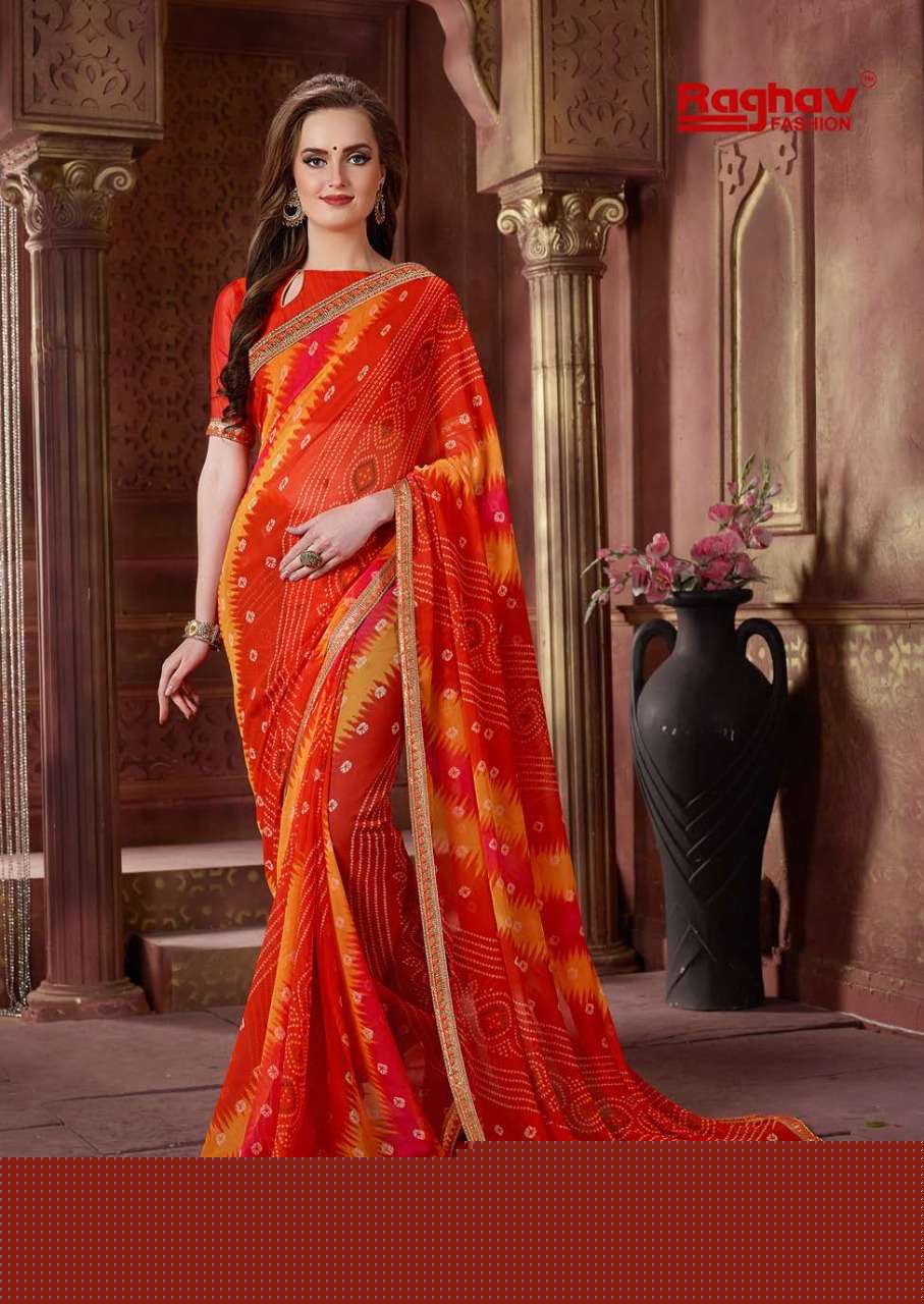 GANGOR VOL-8 BY RAGHAV FASHION 4071 TO 4080 SERIES INDIAN TRADITIONAL WEAR COLLECTION BEAUTIFUL STYLISH FANCY COLORFUL PARTY WEAR & OCCASIONAL WEAR GEORGETTE PRINTED SAREES AT WHOLESALE PRICE