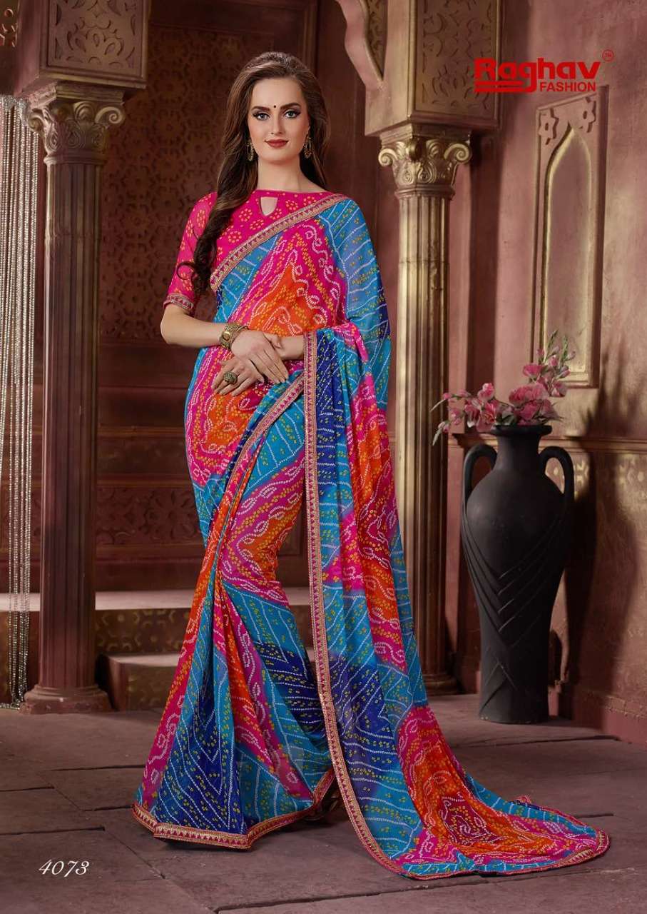 GANGOR VOL-8 BY RAGHAV FASHION 4071 TO 4080 SERIES INDIAN TRADITIONAL WEAR COLLECTION BEAUTIFUL STYLISH FANCY COLORFUL PARTY WEAR & OCCASIONAL WEAR GEORGETTE PRINTED SAREES AT WHOLESALE PRICE