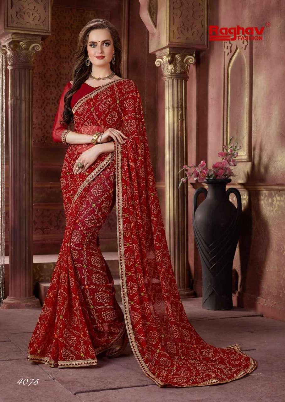 GANGOR VOL-8 BY RAGHAV FASHION 4071 TO 4080 SERIES INDIAN TRADITIONAL WEAR COLLECTION BEAUTIFUL STYLISH FANCY COLORFUL PARTY WEAR & OCCASIONAL WEAR GEORGETTE PRINTED SAREES AT WHOLESALE PRICE