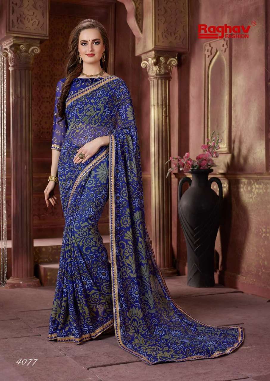 GANGOR VOL-8 BY RAGHAV FASHION 4071 TO 4080 SERIES INDIAN TRADITIONAL WEAR COLLECTION BEAUTIFUL STYLISH FANCY COLORFUL PARTY WEAR & OCCASIONAL WEAR GEORGETTE PRINTED SAREES AT WHOLESALE PRICE