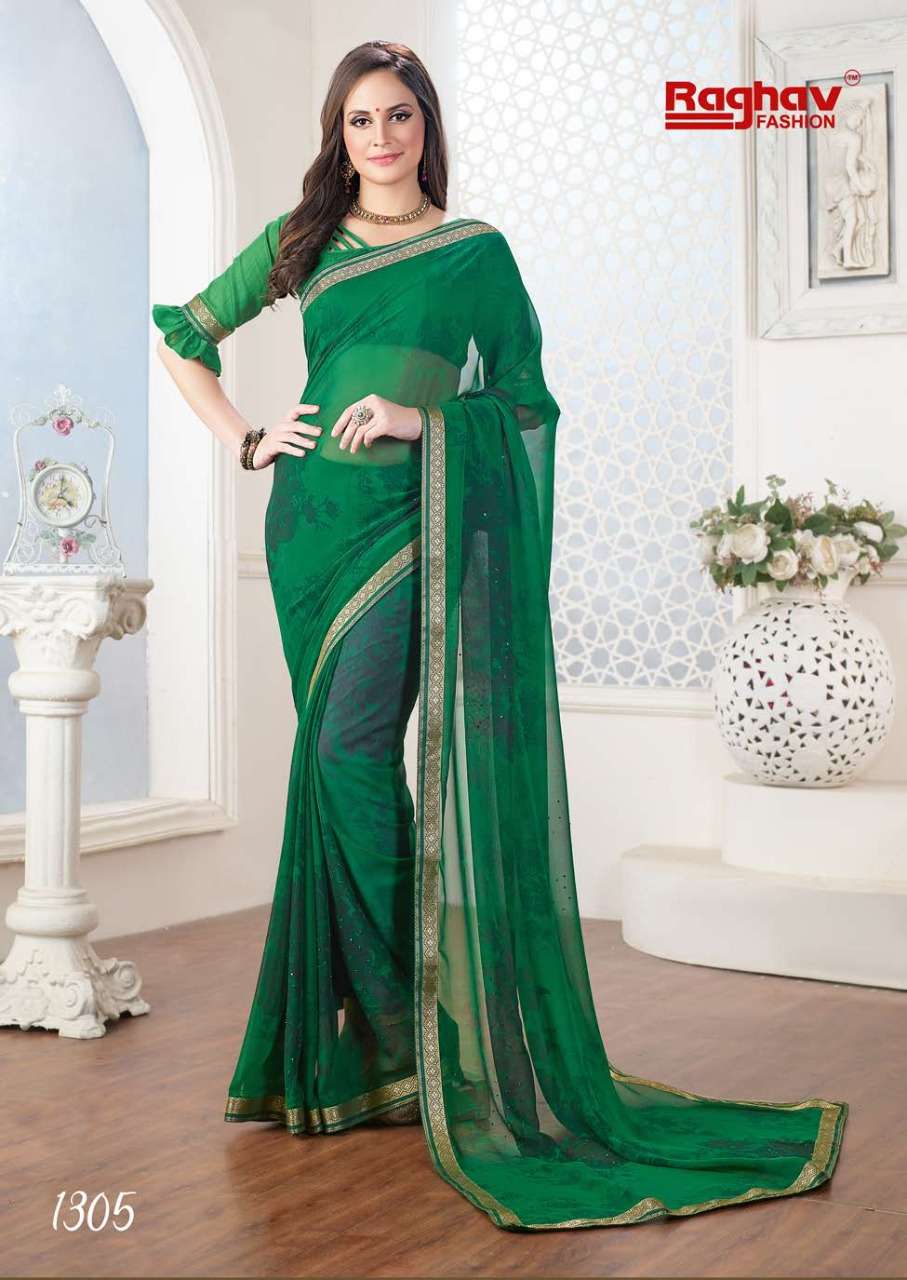 GALAXY BY RAGHAV FASHION 1301 TO 1308 SERIES INDIAN TRADITIONAL WEAR COLLECTION BEAUTIFUL STYLISH FANCY COLORFUL PARTY WEAR & OCCASIONAL WEAR GEORGETTE PRINTED SAREES AT WHOLESALE PRICE