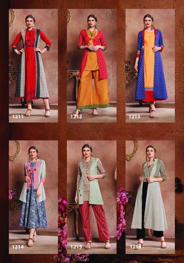 SEASONS BY FEMINISTA 1211 TO 1216 SERIES BEAUTIFUL STYLISH DESIGNER PRINTED CASUAL WEAR READY TO WEAR ETHNIC WEAR COTTON FLEX DIGITAL PRINTED KURTIS WITH PALAZZO AT WHOLESALE PRICE