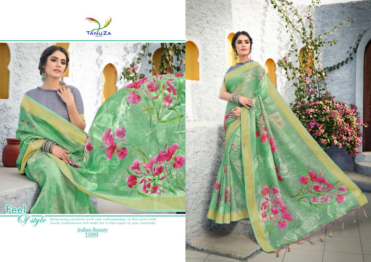 INDIAN BEAUTY VOL-6 BY TANUZA FASHION 1099 TO 1109 SERIES INDIAN TRADITIONAL WEAR COLLECTION BEAUTIFUL STYLISH FANCY COLORFUL PARTY WEAR & OCCASIONAL WEAR LINEN ZARI SAREES AT WHOLESALE PRICE