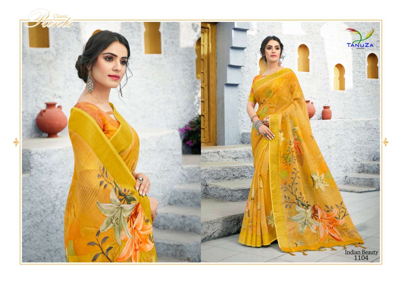 INDIAN BEAUTY VOL-6 BY TANUZA FASHION 1099 TO 1109 SERIES INDIAN TRADITIONAL WEAR COLLECTION BEAUTIFUL STYLISH FANCY COLORFUL PARTY WEAR & OCCASIONAL WEAR LINEN ZARI SAREES AT WHOLESALE PRICE