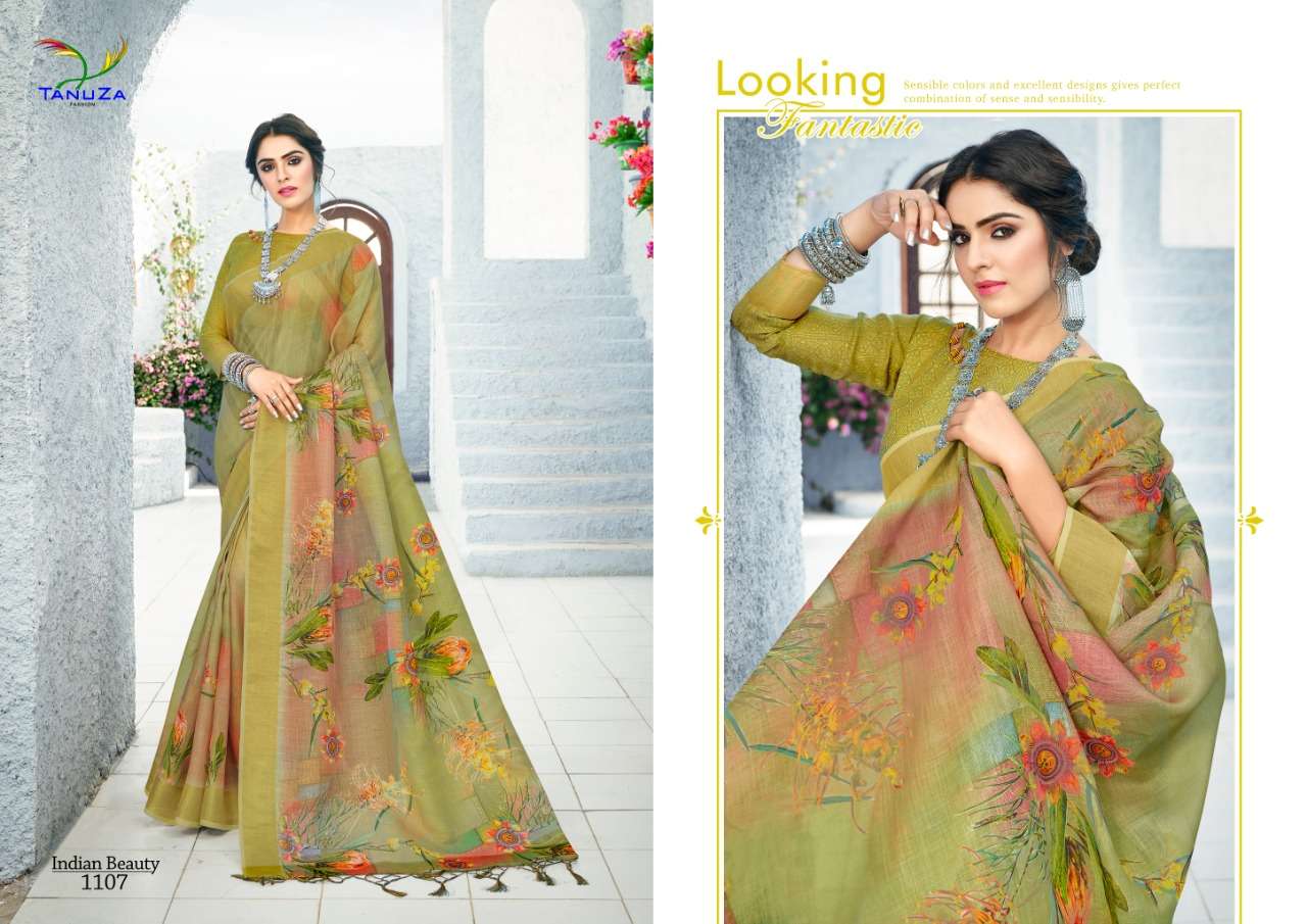 INDIAN BEAUTY VOL-6 BY TANUZA FASHION 1099 TO 1109 SERIES INDIAN TRADITIONAL WEAR COLLECTION BEAUTIFUL STYLISH FANCY COLORFUL PARTY WEAR & OCCASIONAL WEAR LINEN ZARI SAREES AT WHOLESALE PRICE
