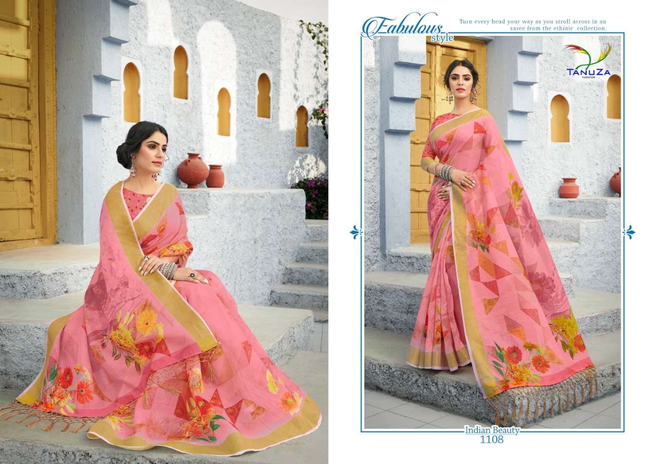 INDIAN BEAUTY VOL-6 BY TANUZA FASHION 1099 TO 1109 SERIES INDIAN TRADITIONAL WEAR COLLECTION BEAUTIFUL STYLISH FANCY COLORFUL PARTY WEAR & OCCASIONAL WEAR LINEN ZARI SAREES AT WHOLESALE PRICE