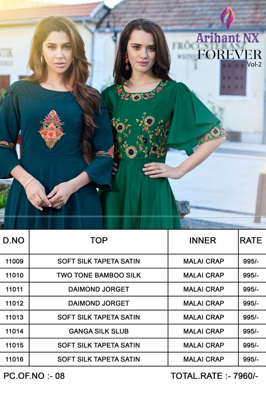 Forever Vol-2 By Arihant Designer 11009 To 11016 Series Designer Anarkali Suits Beautiful Stylish Fancy Colorful Party Wear & Occasional Wear Soft Silk Gowns At Wholesale Price