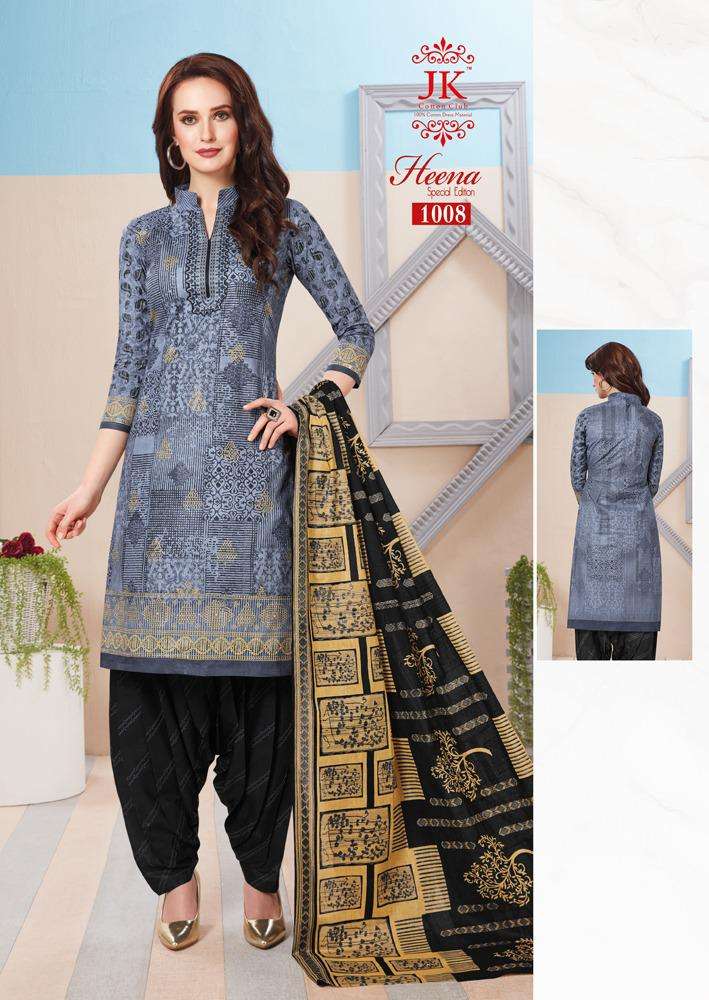 HEENA SPECIAL EDITION BY JK COTTON CLUB 1001 TO 1012 SERIES BEAUTIFUL SUITS STYLISH FANCY COLORFUL PARTY WEAR & OCCASIONAL WEAR COTTON PRINTED DRESSES AT WHOLESALE PRICE