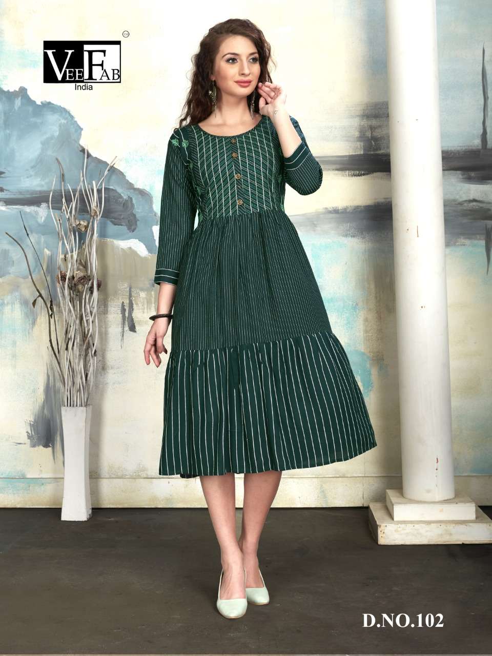 SPRING BY VEE FAB 101 TO 106 SERIES STYLISH COLORFUL FANCY BEAUTIFUL CASUAL WEAR & ETHNIC WEAR HEAVY RAYON LINING KURTIS AT WHOLESALE PRICE