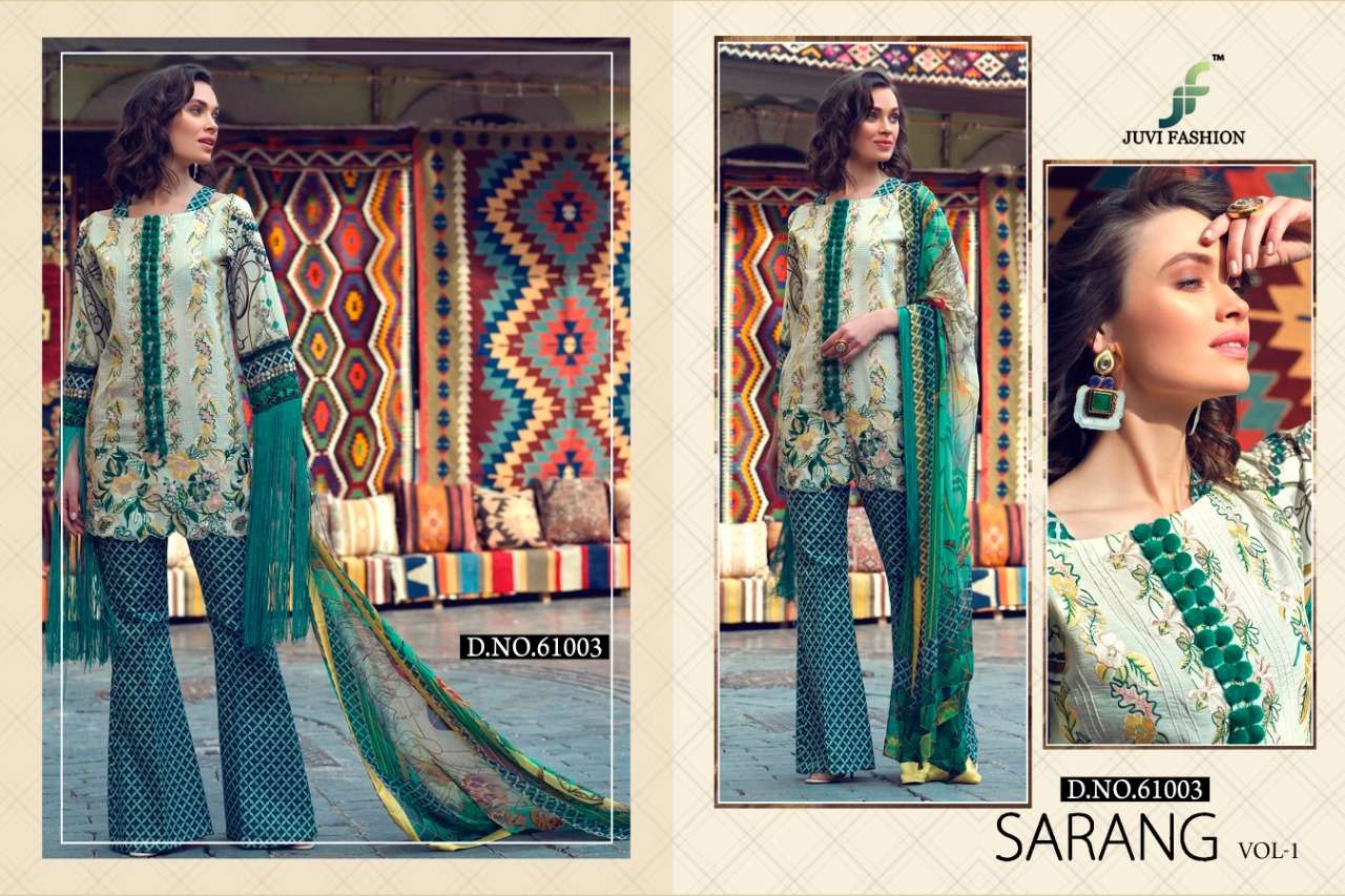 SARANG BY JUVI FASHION 6001 TO 6006 SERIES BEAUTIFUL PAKISTANI SUITS COLORFUL STYLISH FANCY CASUAL WEAR & ETHNIC WEAR PURE COTTON LAWN WITH EMBROIDERY DRESSES AT WHOLESALE PRICE