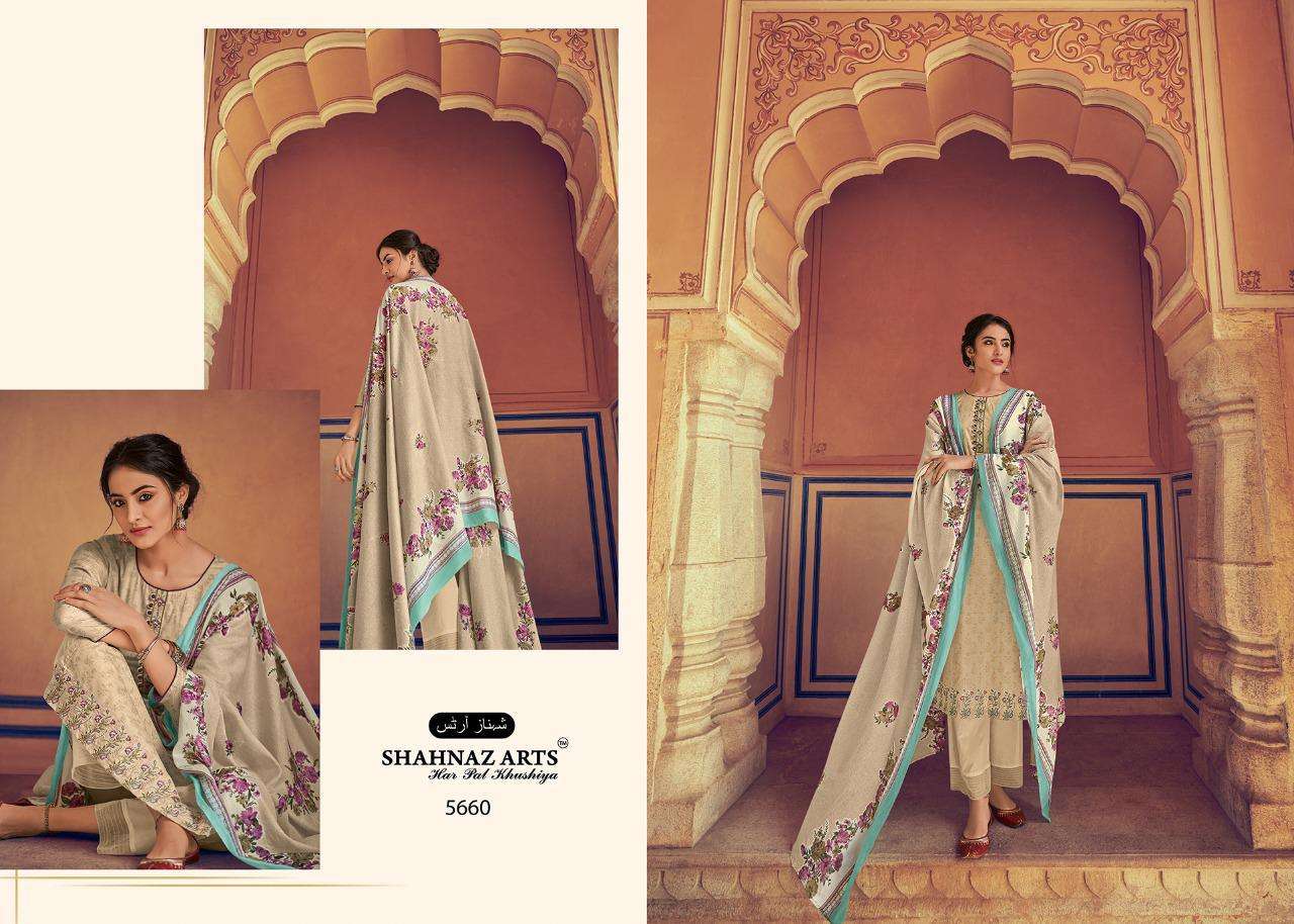 SAACHI BY SHAHNAZ ARTS 5657 TO 5665 SERIES BEAUTIFUL SUITS STYLISH FANCY COLORFUL PARTY WEAR & OCCASIONAL WEAR PURE COTTON PRINTED WITH EMBROIDERY DRESSES AT WHOLESALE PRICE