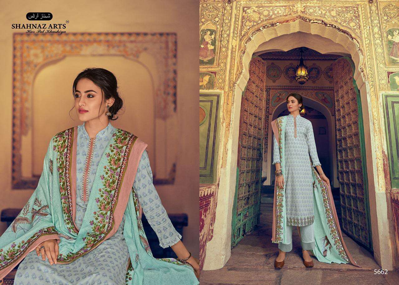 SAACHI BY SHAHNAZ ARTS 5657 TO 5665 SERIES BEAUTIFUL SUITS STYLISH FANCY COLORFUL PARTY WEAR & OCCASIONAL WEAR PURE COTTON PRINTED WITH EMBROIDERY DRESSES AT WHOLESALE PRICE