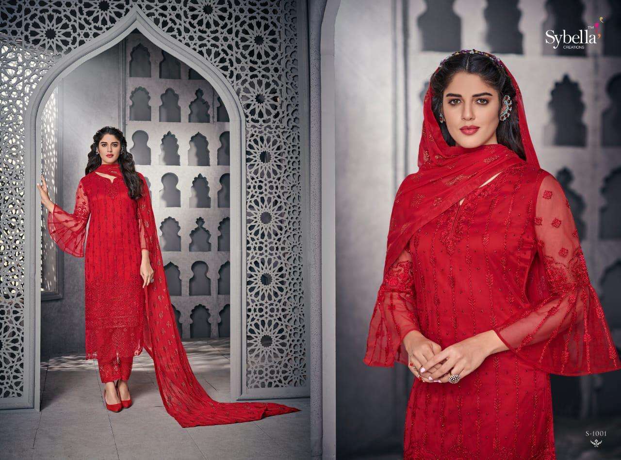 The Royal Saga By Sybella Creation S-1001 To S-1008 Series Beautiful Sharara Suits Stylish Fancy Colorful Party Wear & Ethnic Wear Net Embroidered Dresses At Wholesale Price