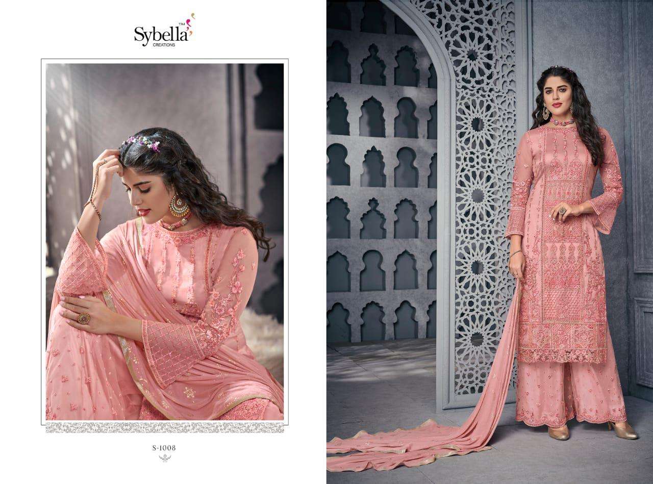 The Royal Saga By Sybella Creation S-1001 To S-1008 Series Beautiful Sharara Suits Stylish Fancy Colorful Party Wear & Ethnic Wear Net Embroidered Dresses At Wholesale Price