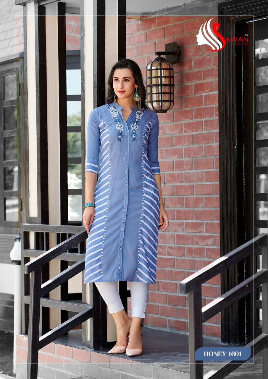 HONEY VOL-16 BY SAWAN CREATION 1601 TO 1612 SERIES STYLISH FANCY BEAUTIFUL COLORFUL CASUAL WEAR & ETHNIC WEAR 14 KG RAYON KURTIS AT WHOLESALE PRICE