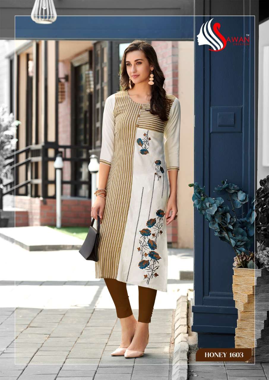HONEY VOL-16 BY SAWAN CREATION 1601 TO 1612 SERIES STYLISH FANCY BEAUTIFUL COLORFUL CASUAL WEAR & ETHNIC WEAR 14 KG RAYON KURTIS AT WHOLESALE PRICE