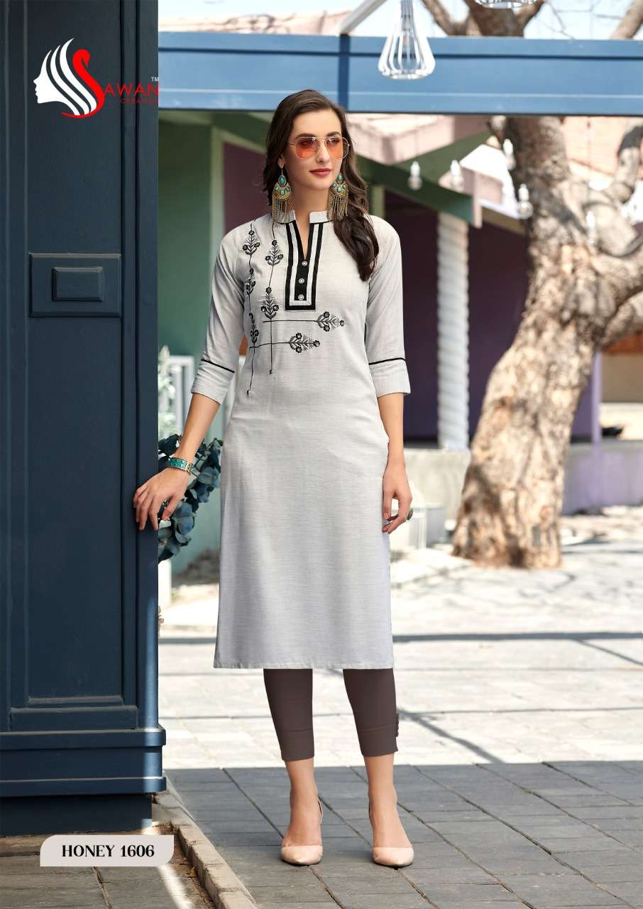 HONEY VOL-16 BY SAWAN CREATION 1601 TO 1612 SERIES STYLISH FANCY BEAUTIFUL COLORFUL CASUAL WEAR & ETHNIC WEAR 14 KG RAYON KURTIS AT WHOLESALE PRICE