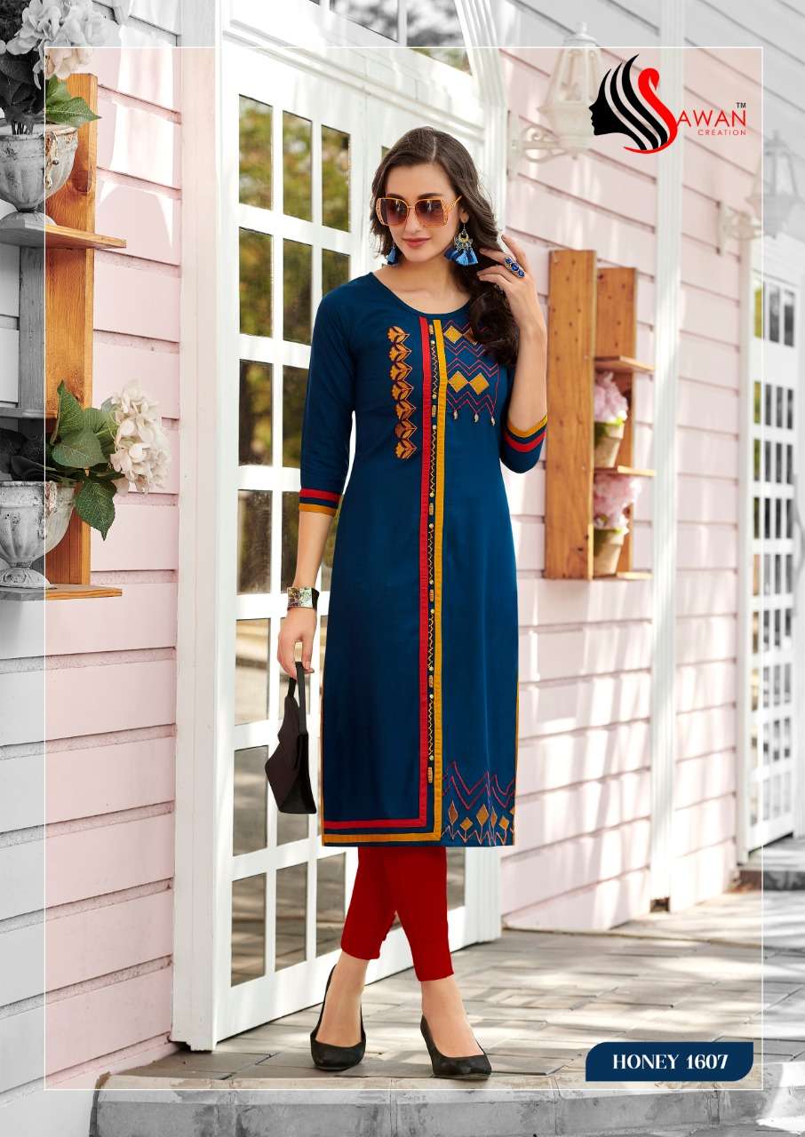 HONEY VOL-16 BY SAWAN CREATION 1601 TO 1612 SERIES STYLISH FANCY BEAUTIFUL COLORFUL CASUAL WEAR & ETHNIC WEAR 14 KG RAYON KURTIS AT WHOLESALE PRICE