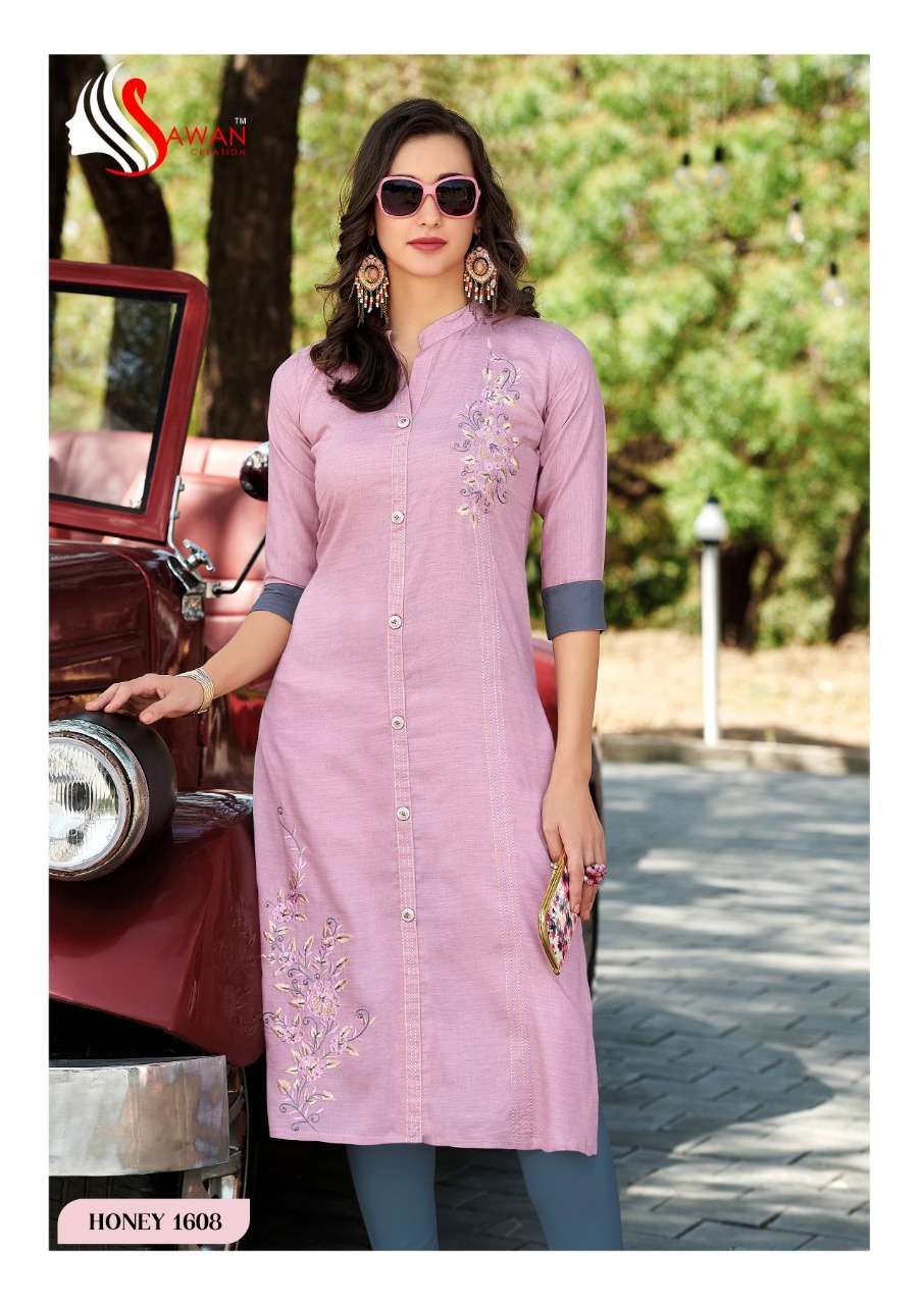 HONEY VOL-16 BY SAWAN CREATION 1601 TO 1612 SERIES STYLISH FANCY BEAUTIFUL COLORFUL CASUAL WEAR & ETHNIC WEAR 14 KG RAYON KURTIS AT WHOLESALE PRICE