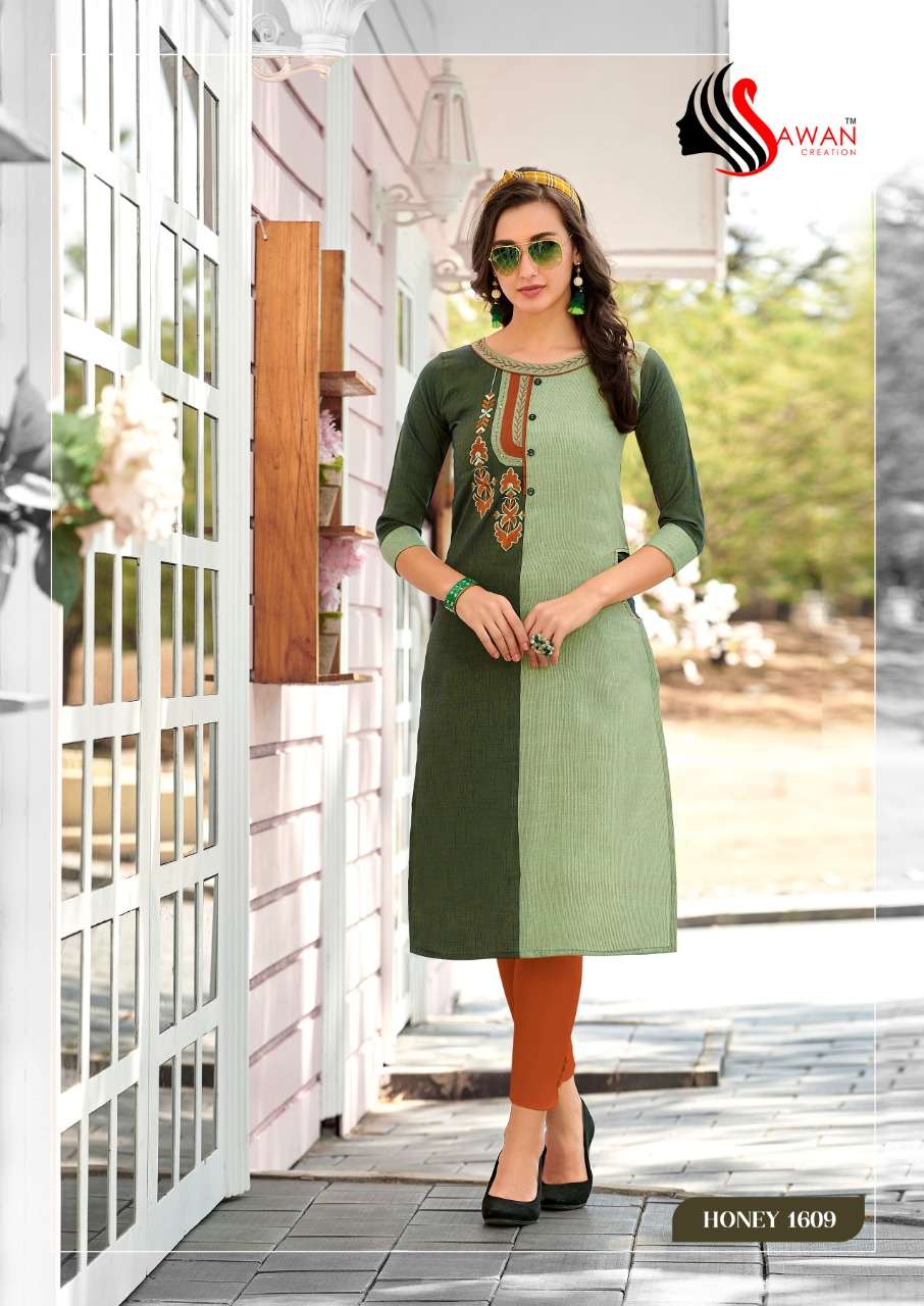 HONEY VOL-16 BY SAWAN CREATION 1601 TO 1612 SERIES STYLISH FANCY BEAUTIFUL COLORFUL CASUAL WEAR & ETHNIC WEAR 14 KG RAYON KURTIS AT WHOLESALE PRICE
