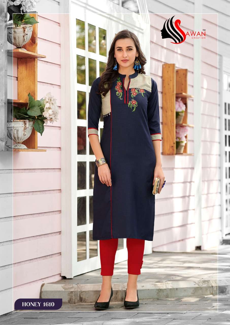 HONEY VOL-16 BY SAWAN CREATION 1601 TO 1612 SERIES STYLISH FANCY BEAUTIFUL COLORFUL CASUAL WEAR & ETHNIC WEAR 14 KG RAYON KURTIS AT WHOLESALE PRICE
