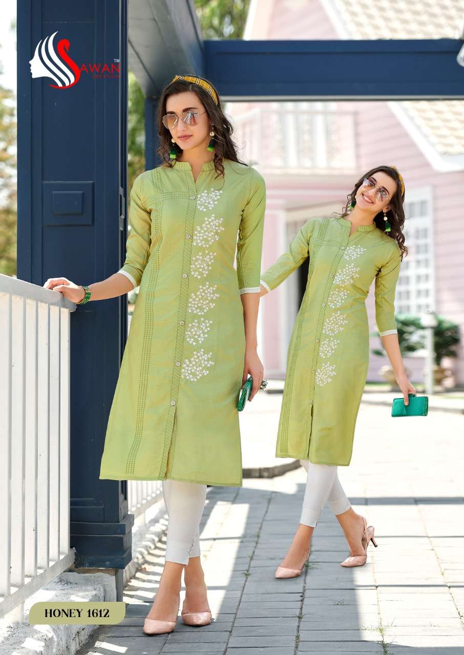 HONEY VOL-16 BY SAWAN CREATION 1601 TO 1612 SERIES STYLISH FANCY BEAUTIFUL COLORFUL CASUAL WEAR & ETHNIC WEAR 14 KG RAYON KURTIS AT WHOLESALE PRICE