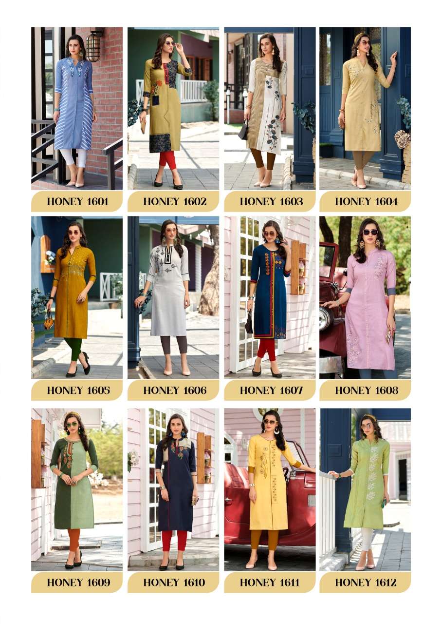 HONEY VOL-16 BY SAWAN CREATION 1601 TO 1612 SERIES STYLISH FANCY BEAUTIFUL COLORFUL CASUAL WEAR & ETHNIC WEAR 14 KG RAYON KURTIS AT WHOLESALE PRICE